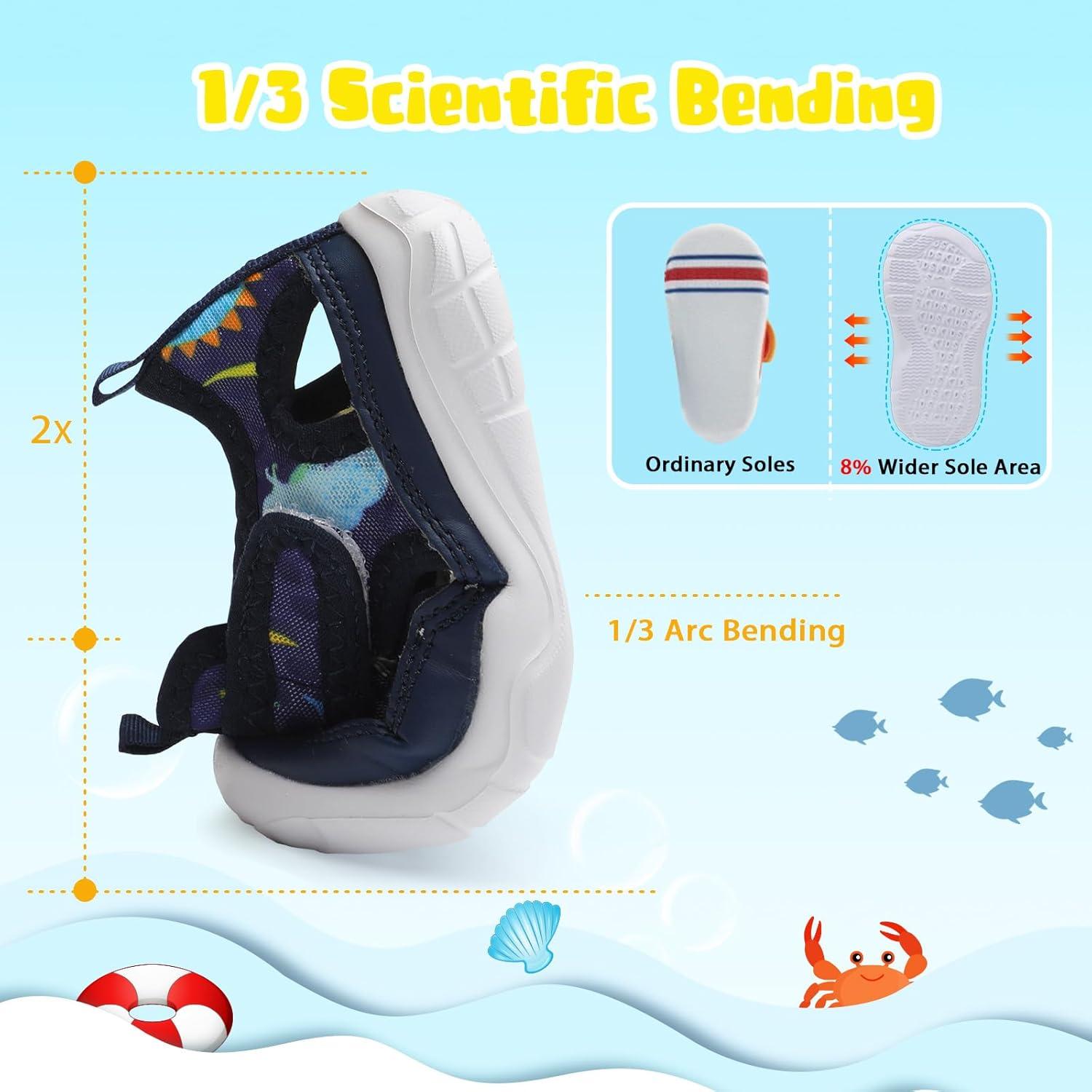 imageBARERUN Kids Water Shoes Boys Girls Barefoot Aqua Socks for Swim Surf Pool Beach Sport Lightweight Breathable Sandal Athletic SlipOn Sneaker for Toddler Outdoor IndoorBluedinosaur