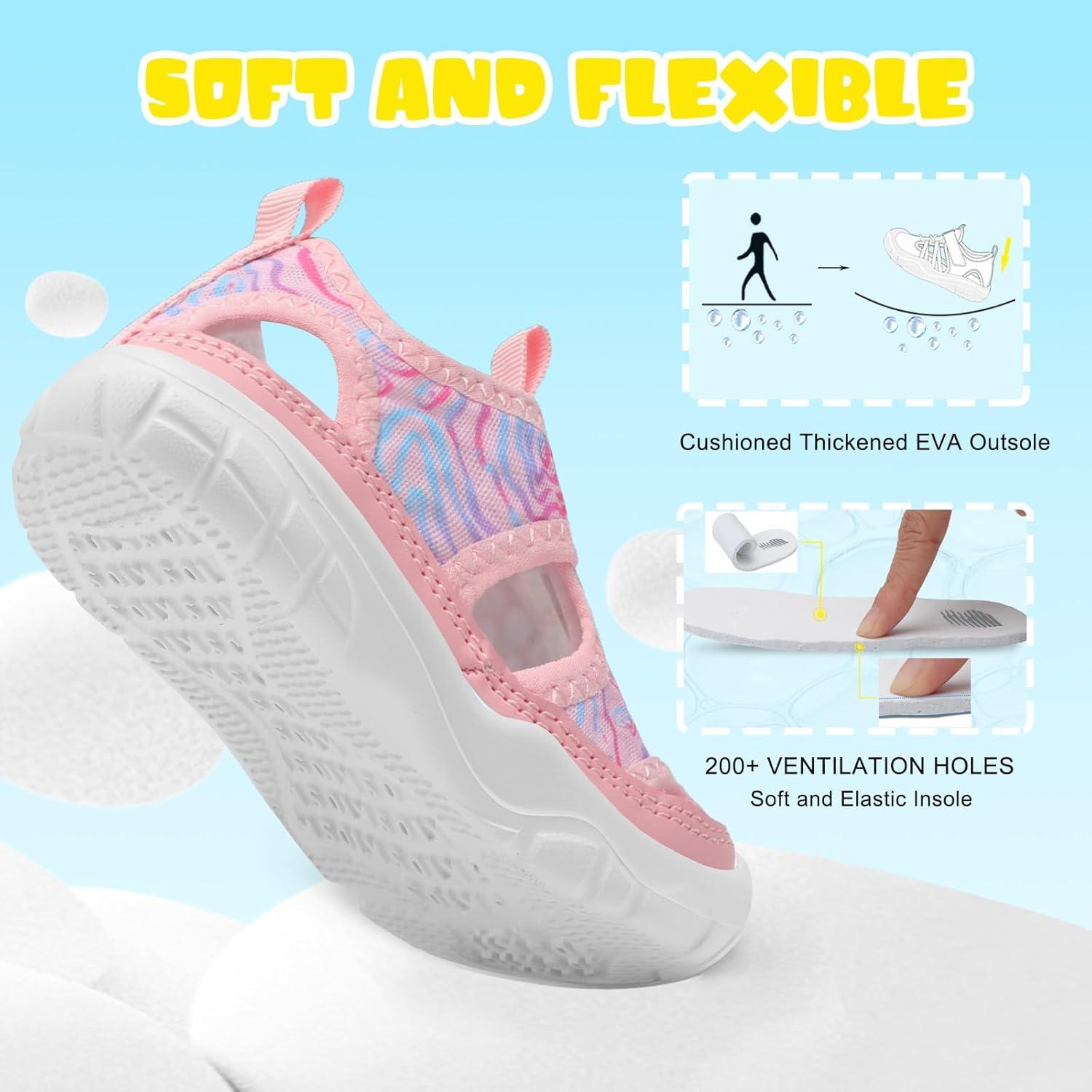 imageBARERUN Kids Water Shoes Boys Girls Barefoot Aqua Socks for Swim Surf Pool Beach Sport Lightweight Breathable Sandal Athletic SlipOn Sneaker for Toddler Outdoor IndoorPink Stripe