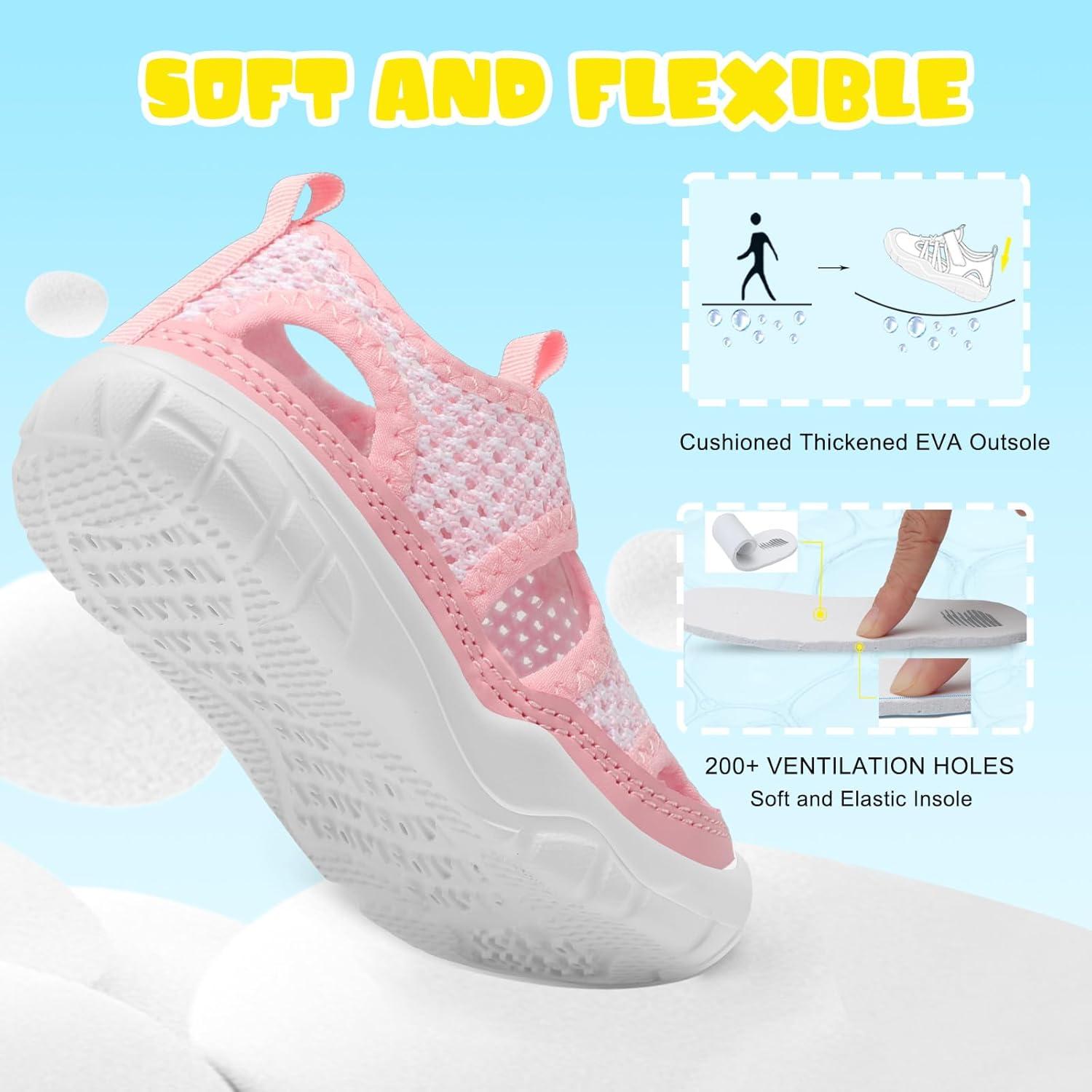 imageBARERUN Kids Water Shoes Boys Girls Barefoot Aqua Socks for Swim Surf Pool Beach Sport Lightweight Breathable Sandal Athletic SlipOn Sneaker for Toddler Outdoor IndoorPink White