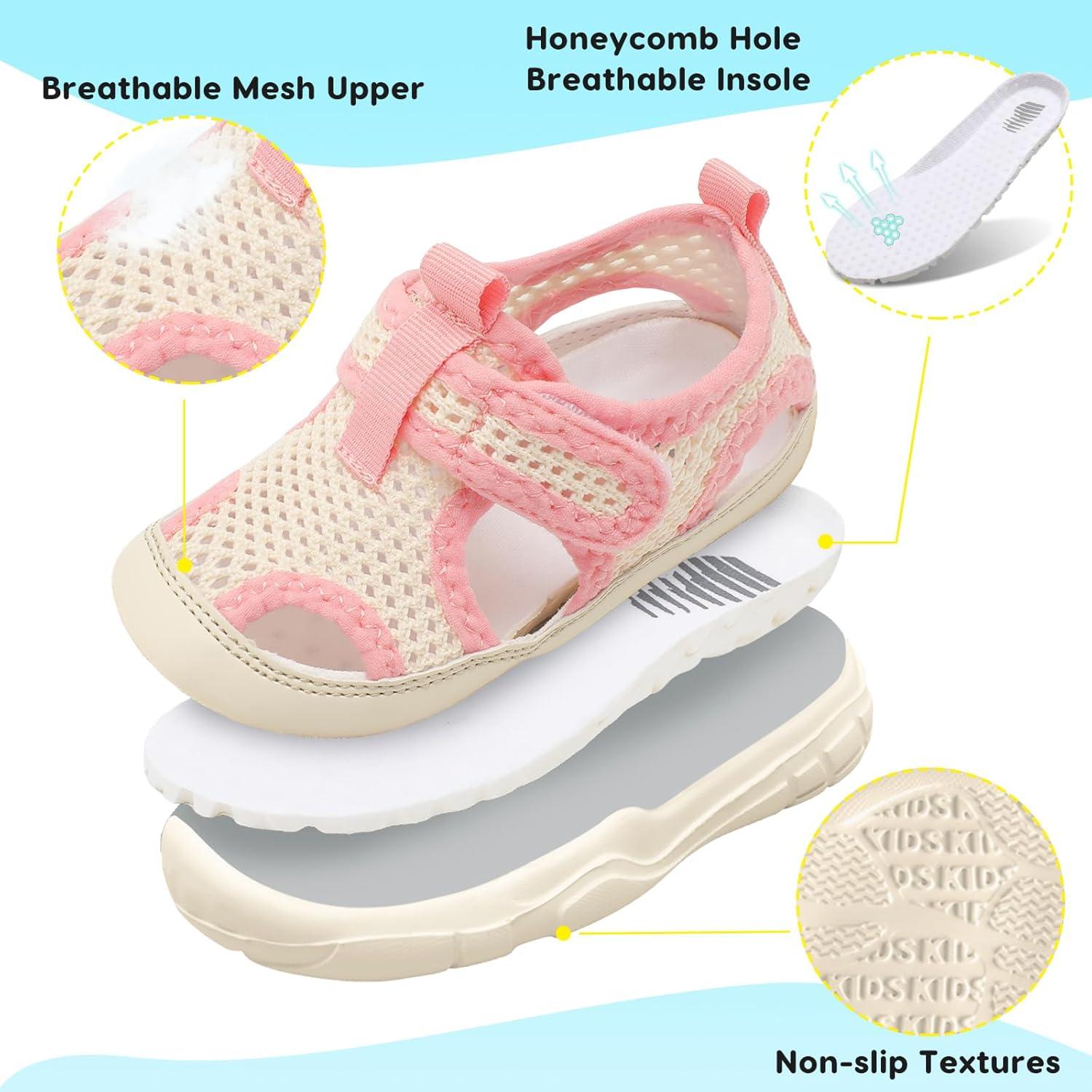 imageBARERUN Kids Water Shoes Boys Girls Barefoot Aqua Socks for Swim Surf Pool Beach Sport Lightweight Breathable Sandal Athletic SlipOn Sneaker for Toddler Outdoor IndoorBeigepink