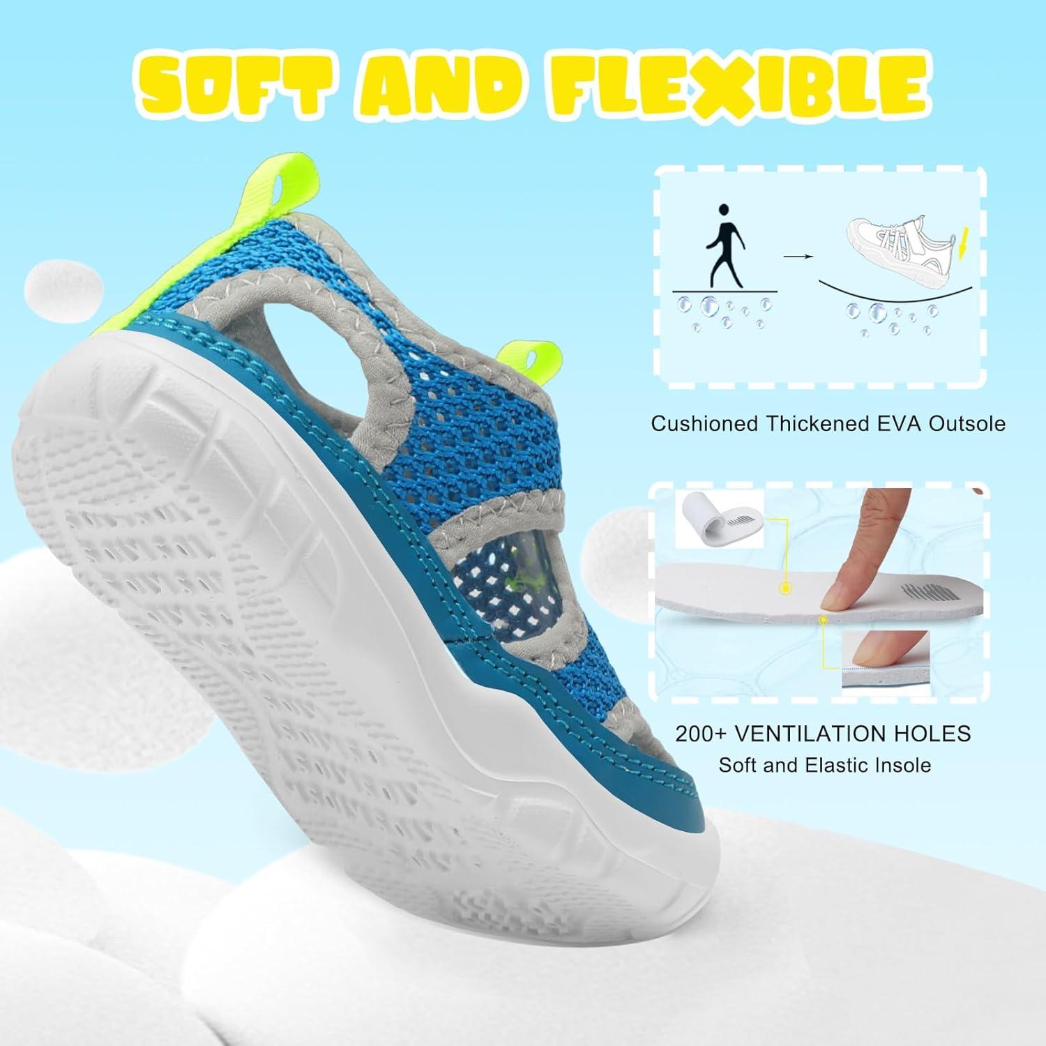 imageBARERUN Kids Water Shoes Boys Girls Barefoot Aqua Socks for Swim Surf Pool Beach Sport Lightweight Breathable Sandal Athletic SlipOn Sneaker for Toddler Outdoor IndoorBlue Yellow