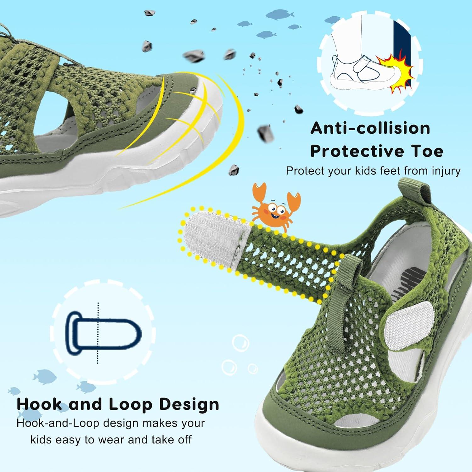 imageBARERUN Kids Water Shoes Boys Girls Barefoot Aqua Socks for Swim Surf Pool Beach Sport Lightweight Breathable Sandal Athletic SlipOn Sneaker for Toddler Outdoor IndoorGreen