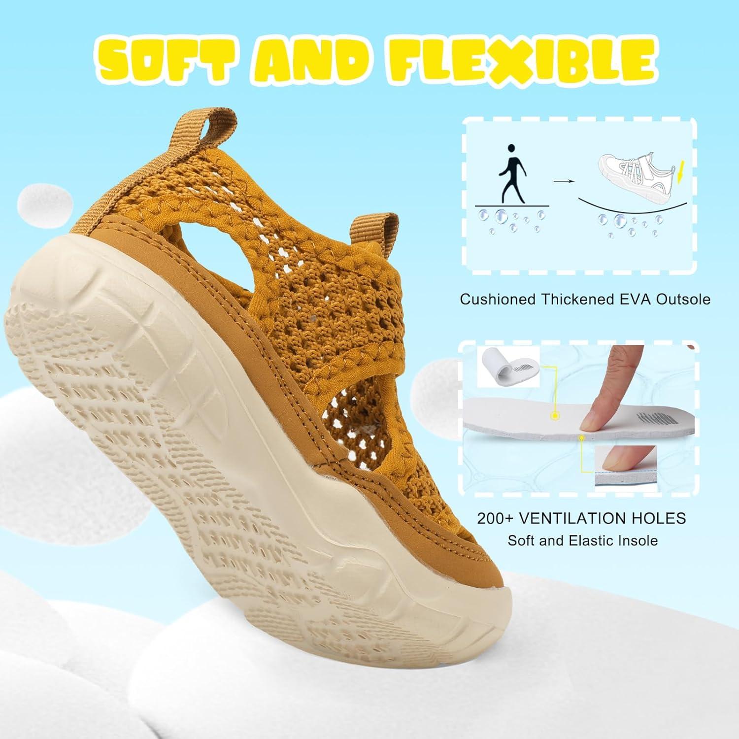 imageBARERUN Kids Water Shoes Boys Girls Barefoot Aqua Socks for Swim Surf Pool Beach Sport Lightweight Breathable Sandal Athletic SlipOn Sneaker for Toddler Outdoor IndoorBrown