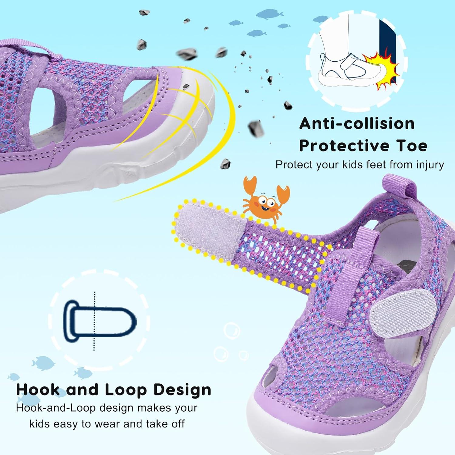 imageBARERUN Kids Water Shoes Boys Girls Barefoot Aqua Socks for Swim Surf Pool Beach Sport Lightweight Breathable Sandal Athletic SlipOn Sneaker for Toddler Outdoor IndoorPurple Dye