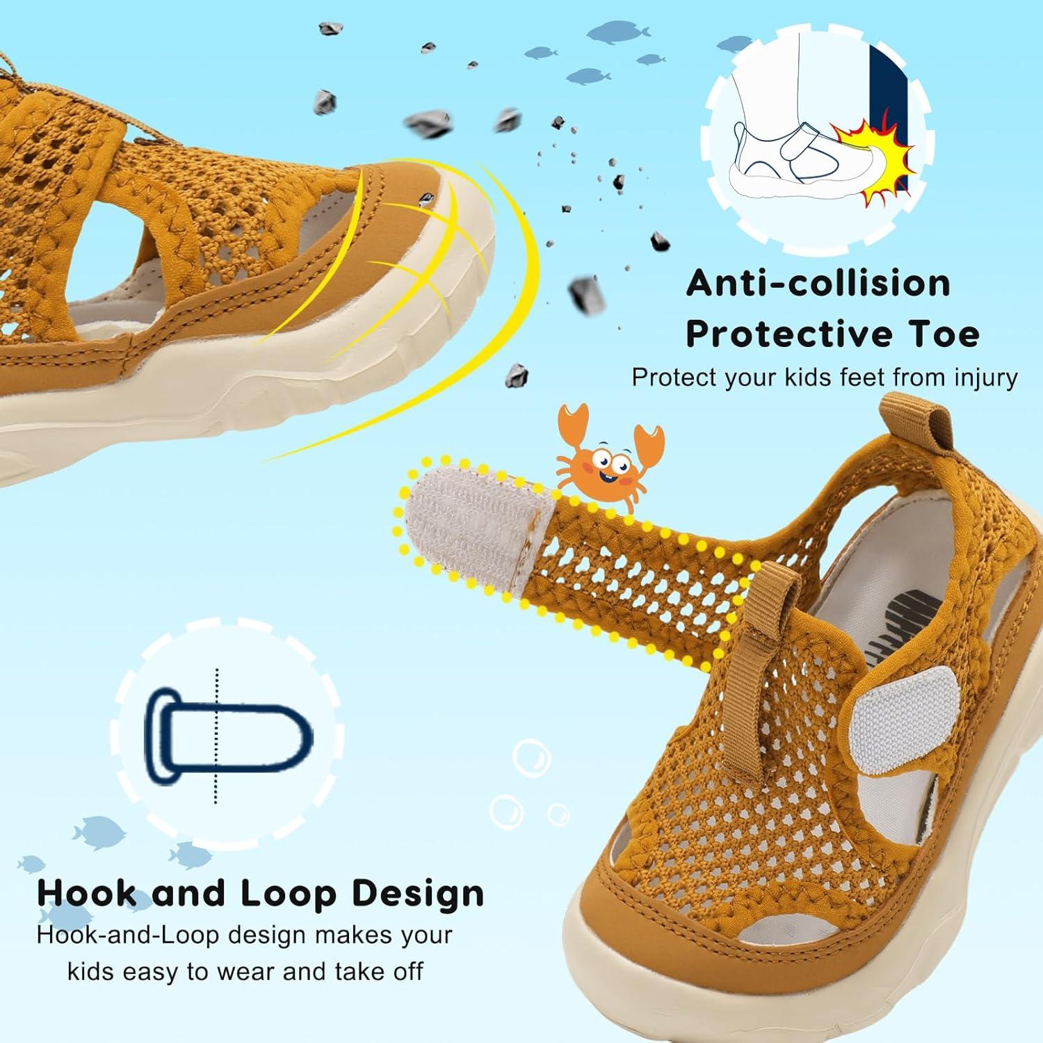 imageBARERUN Kids Water Shoes Boys Girls Barefoot Aqua Socks for Swim Surf Pool Beach Sport Lightweight Breathable Sandal Athletic SlipOn Sneaker for Toddler Outdoor IndoorBrown