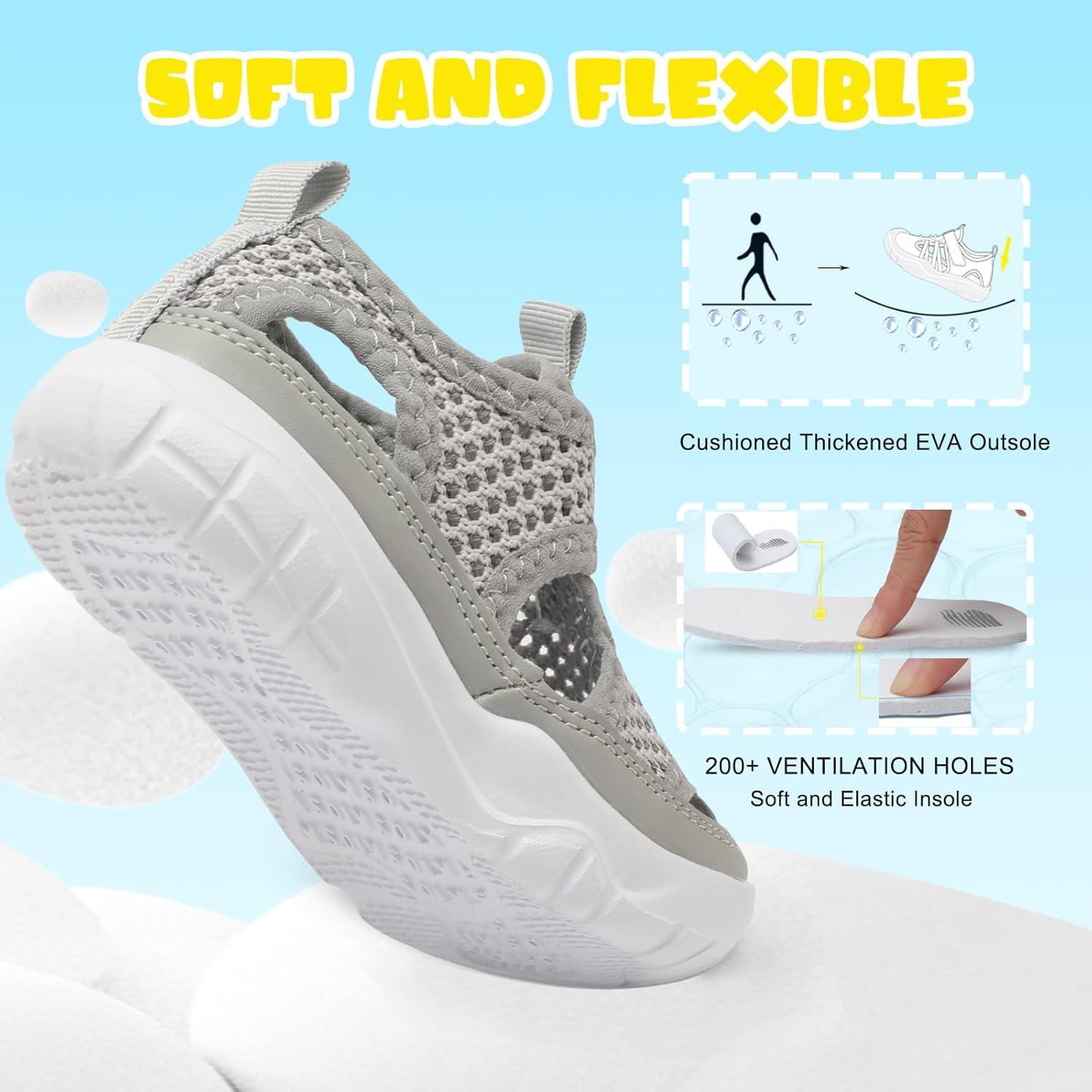 imageBARERUN Kids Water Shoes Boys Girls Barefoot Aqua Socks for Swim Surf Pool Beach Sport Lightweight Breathable Sandal Athletic SlipOn Sneaker for Toddler Outdoor IndoorLightgrey