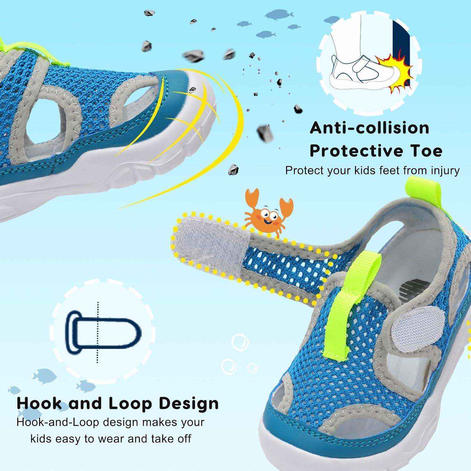 imageBARERUN Kids Water Shoes Boys Girls Barefoot Aqua Socks for Swim Surf Pool Beach Sport Lightweight Breathable Sandal Athletic SlipOn Sneaker for Toddler Outdoor IndoorBlue Yellow