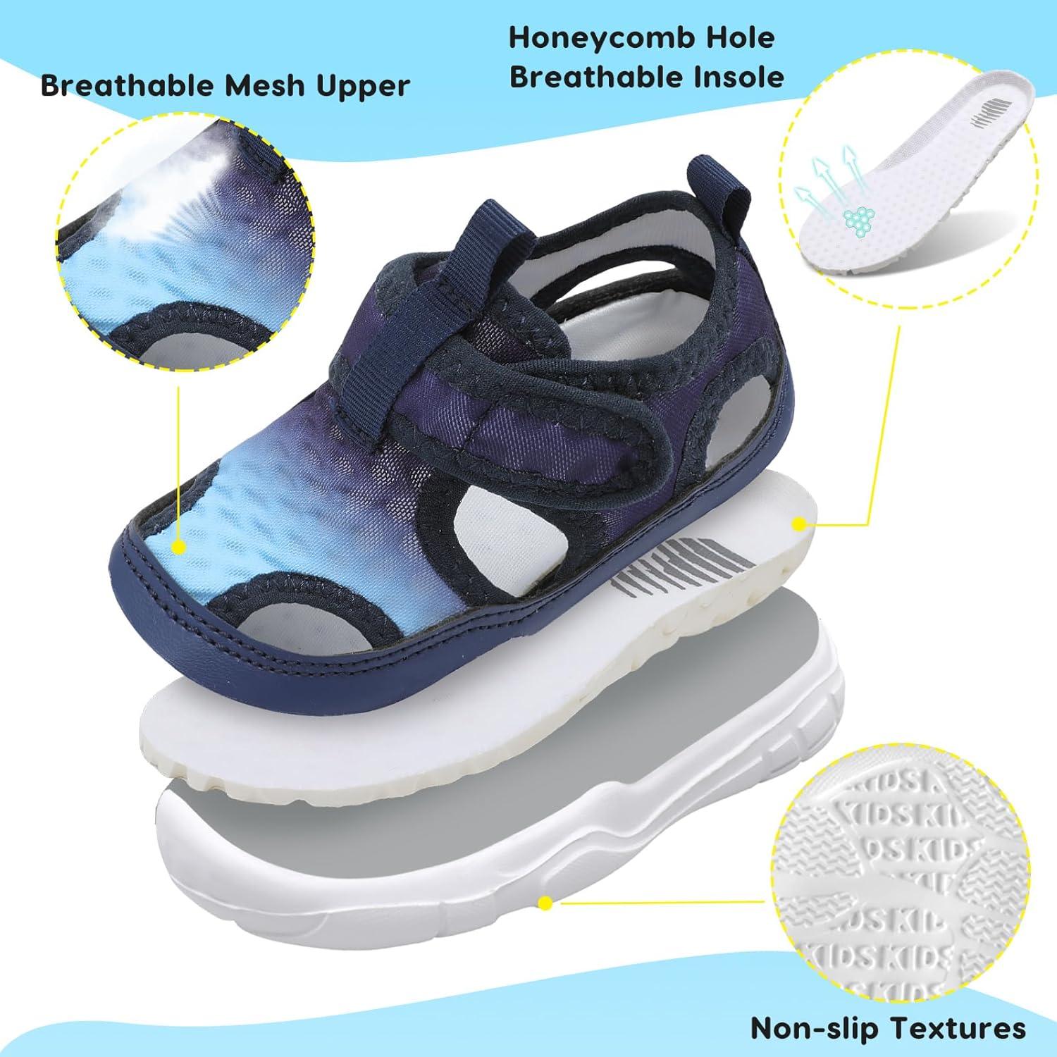 imageBARERUN Kids Water Shoes Boys Girls Barefoot Aqua Socks for Swim Surf Pool Beach Sport Lightweight Breathable Sandal Athletic SlipOn Sneaker for Toddler Outdoor IndoorBlueblack