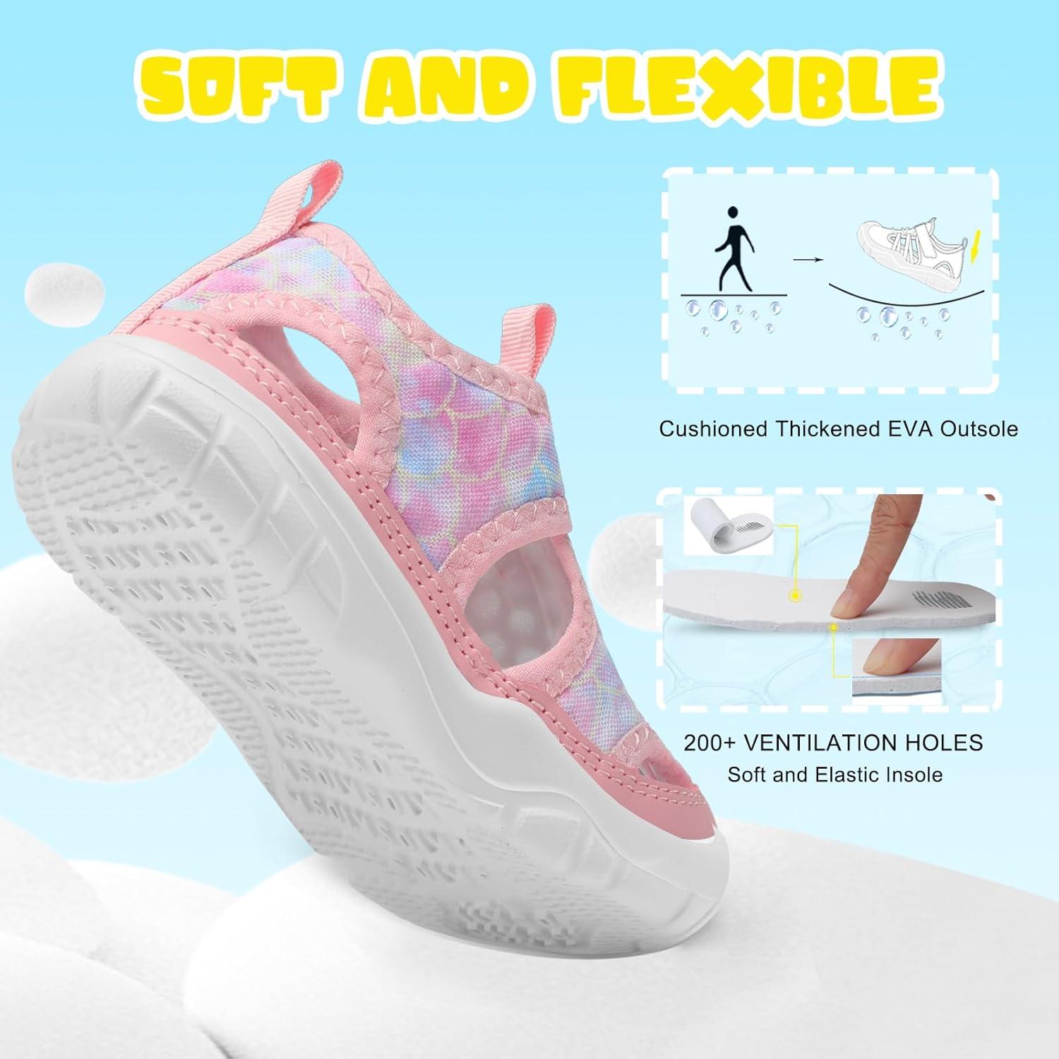 imageBARERUN Kids Water Shoes Boys Girls Barefoot Aqua Socks for Swim Surf Pool Beach Sport Lightweight Breathable Sandal Athletic SlipOn Sneaker for Toddler Outdoor IndoorPink Fishscale