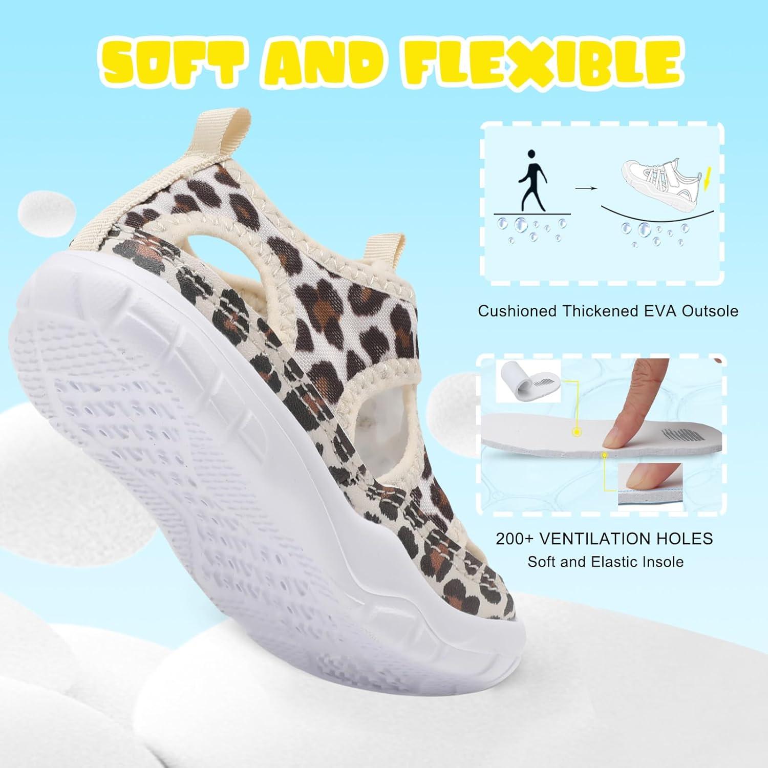 imageBARERUN Kids Water Shoes Boys Girls Barefoot Aqua Socks for Swim Surf Pool Beach Sport Lightweight Breathable Sandal Athletic SlipOn Sneaker for Toddler Outdoor IndoorLeopard