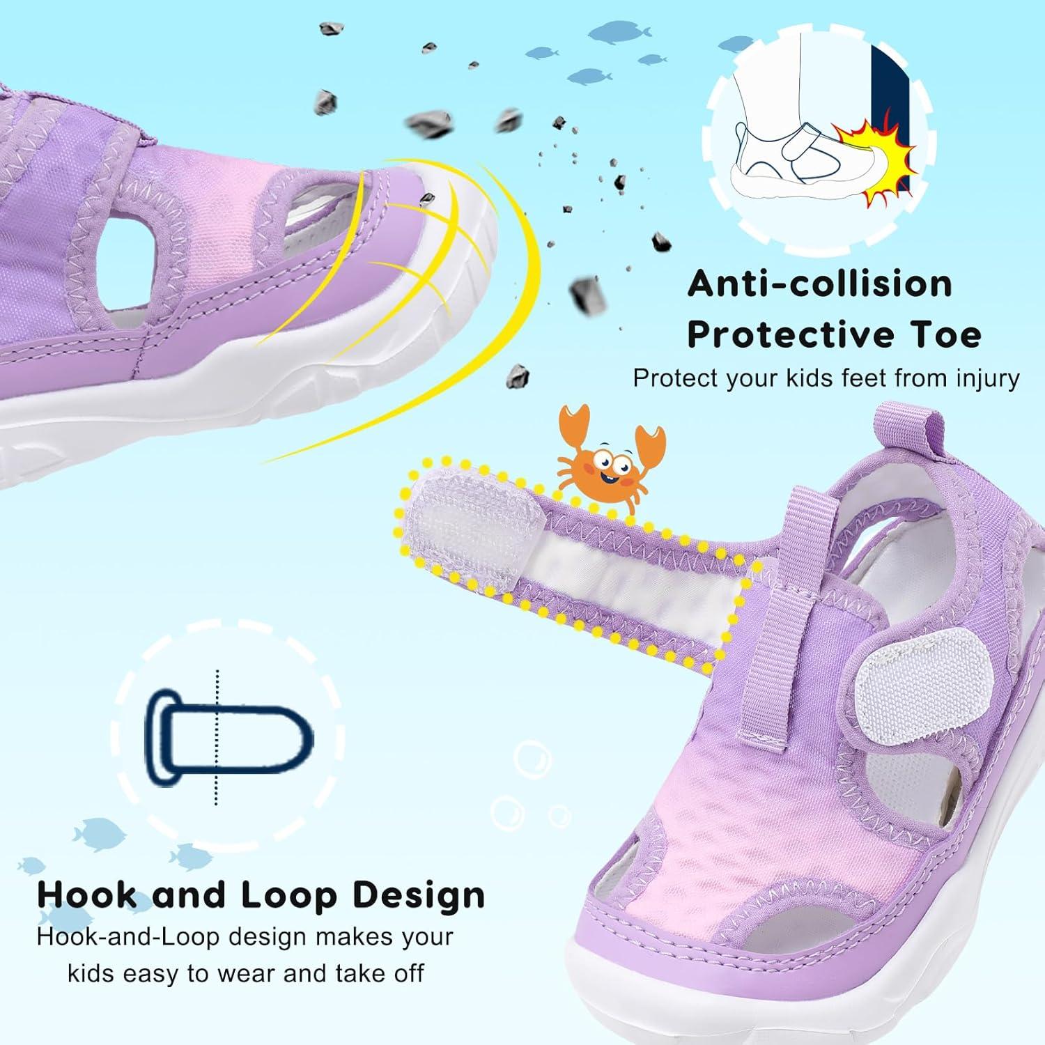 imageBARERUN Kids Water Shoes Boys Girls Barefoot Aqua Socks for Swim Surf Pool Beach Sport Lightweight Breathable Sandal Athletic SlipOn Sneaker for Toddler Outdoor IndoorPurplepink
