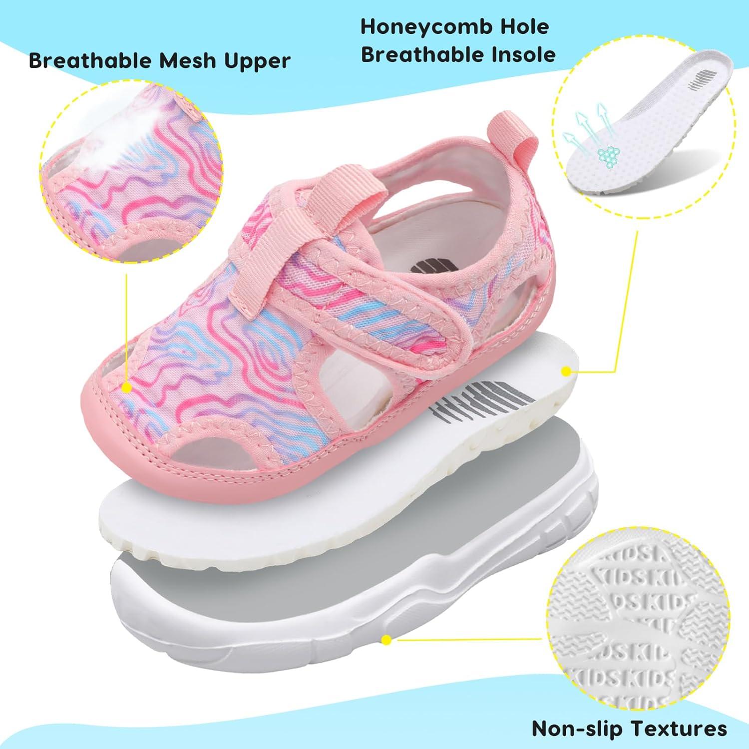 imageBARERUN Kids Water Shoes Boys Girls Barefoot Aqua Socks for Swim Surf Pool Beach Sport Lightweight Breathable Sandal Athletic SlipOn Sneaker for Toddler Outdoor IndoorPink Stripe
