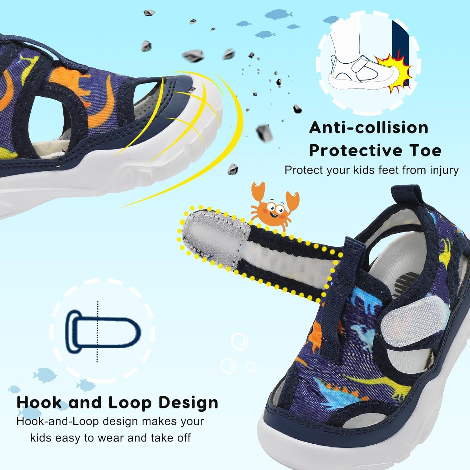 imageBARERUN Kids Water Shoes Boys Girls Barefoot Aqua Socks for Swim Surf Pool Beach Sport Lightweight Breathable Sandal Athletic SlipOn Sneaker for Toddler Outdoor IndoorBluedinosaur