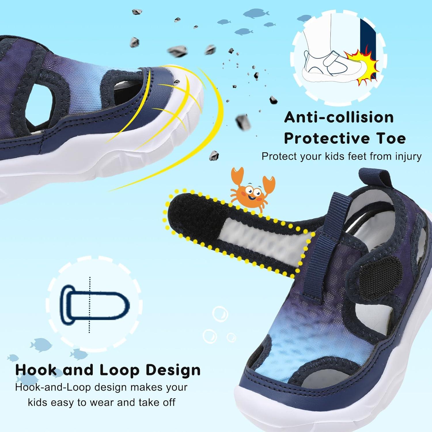 imageBARERUN Kids Water Shoes Boys Girls Barefoot Aqua Socks for Swim Surf Pool Beach Sport Lightweight Breathable Sandal Athletic SlipOn Sneaker for Toddler Outdoor IndoorBlueblack