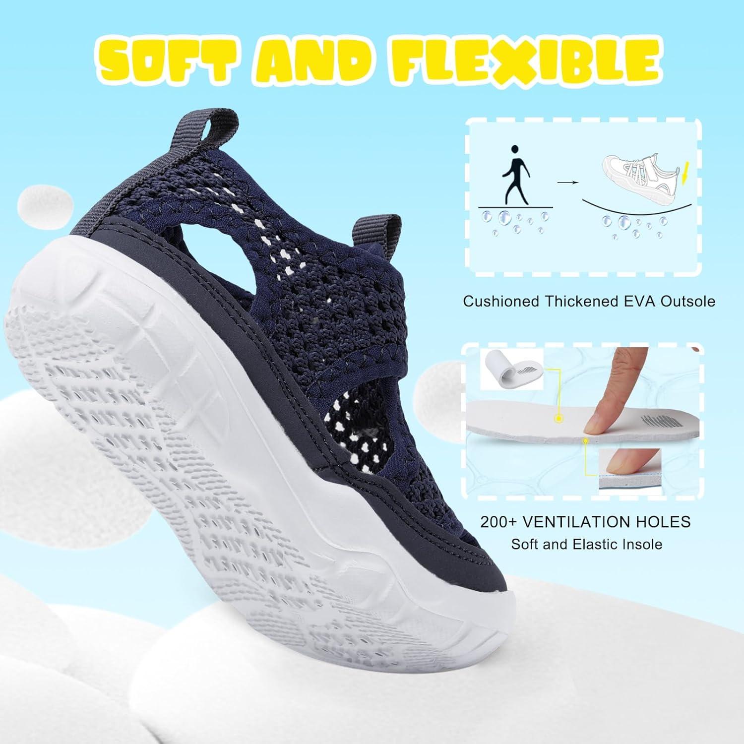 imageBARERUN Kids Water Shoes Boys Girls Barefoot Aqua Socks for Swim Surf Pool Beach Sport Lightweight Breathable Sandal Athletic SlipOn Sneaker for Toddler Outdoor IndoorNavy