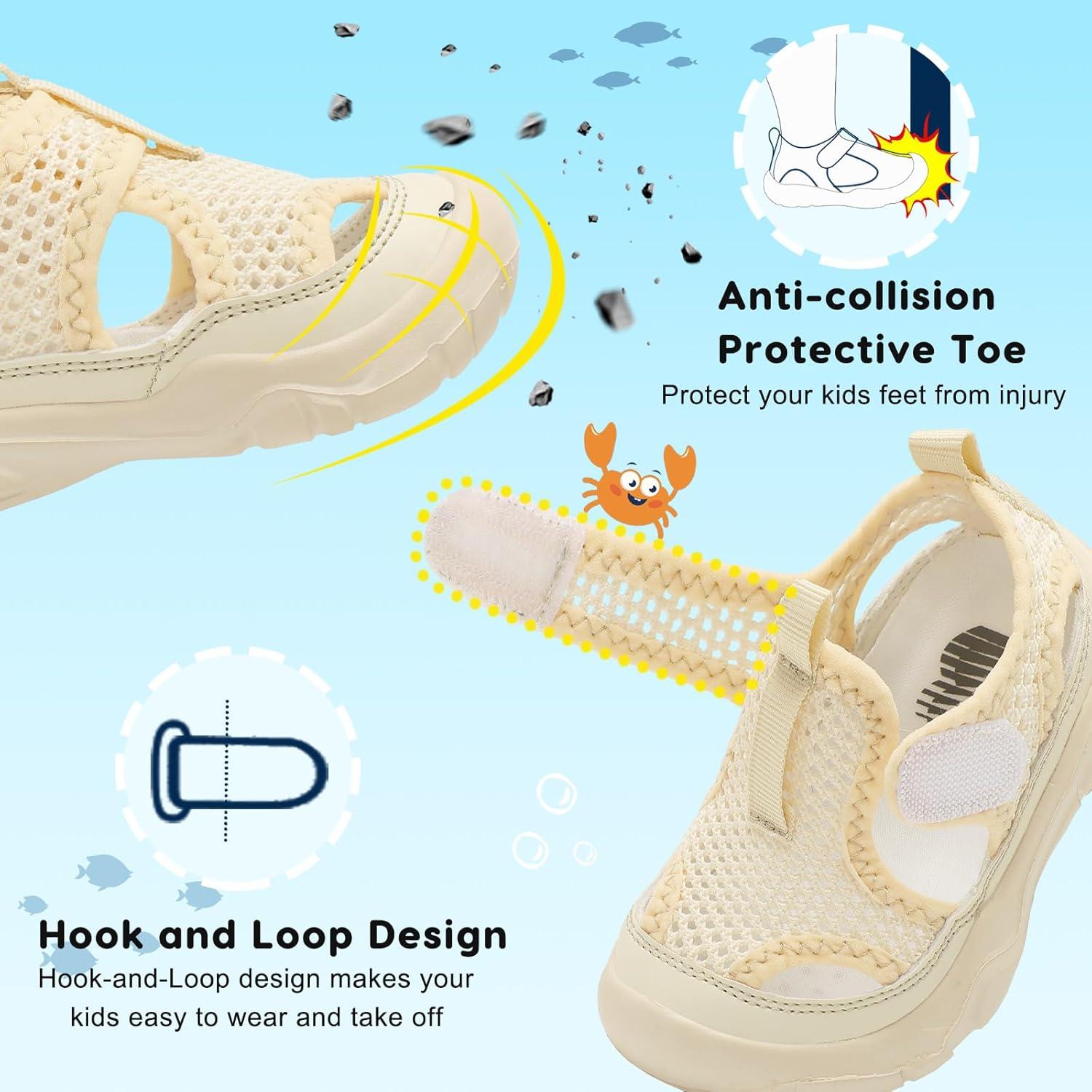 imageBARERUN Kids Water Shoes Boys Girls Barefoot Aqua Socks for Swim Surf Pool Beach Sport Lightweight Breathable Sandal Athletic SlipOn Sneaker for Toddler Outdoor IndoorBeige