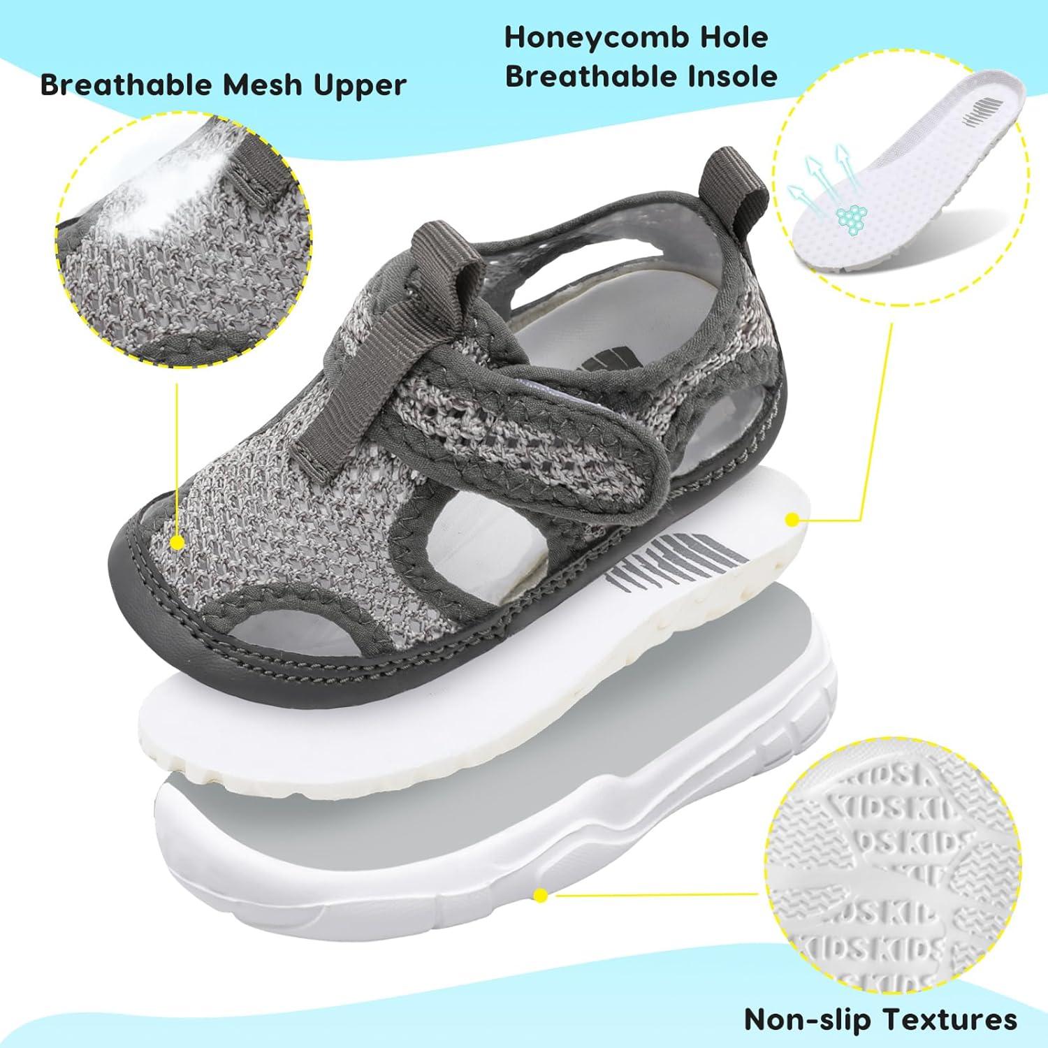 imageBARERUN Kids Water Shoes Boys Girls Barefoot Aqua Socks for Swim Surf Pool Beach Sport Lightweight Breathable Sandal Athletic SlipOn Sneaker for Toddler Outdoor IndoorGrey Black