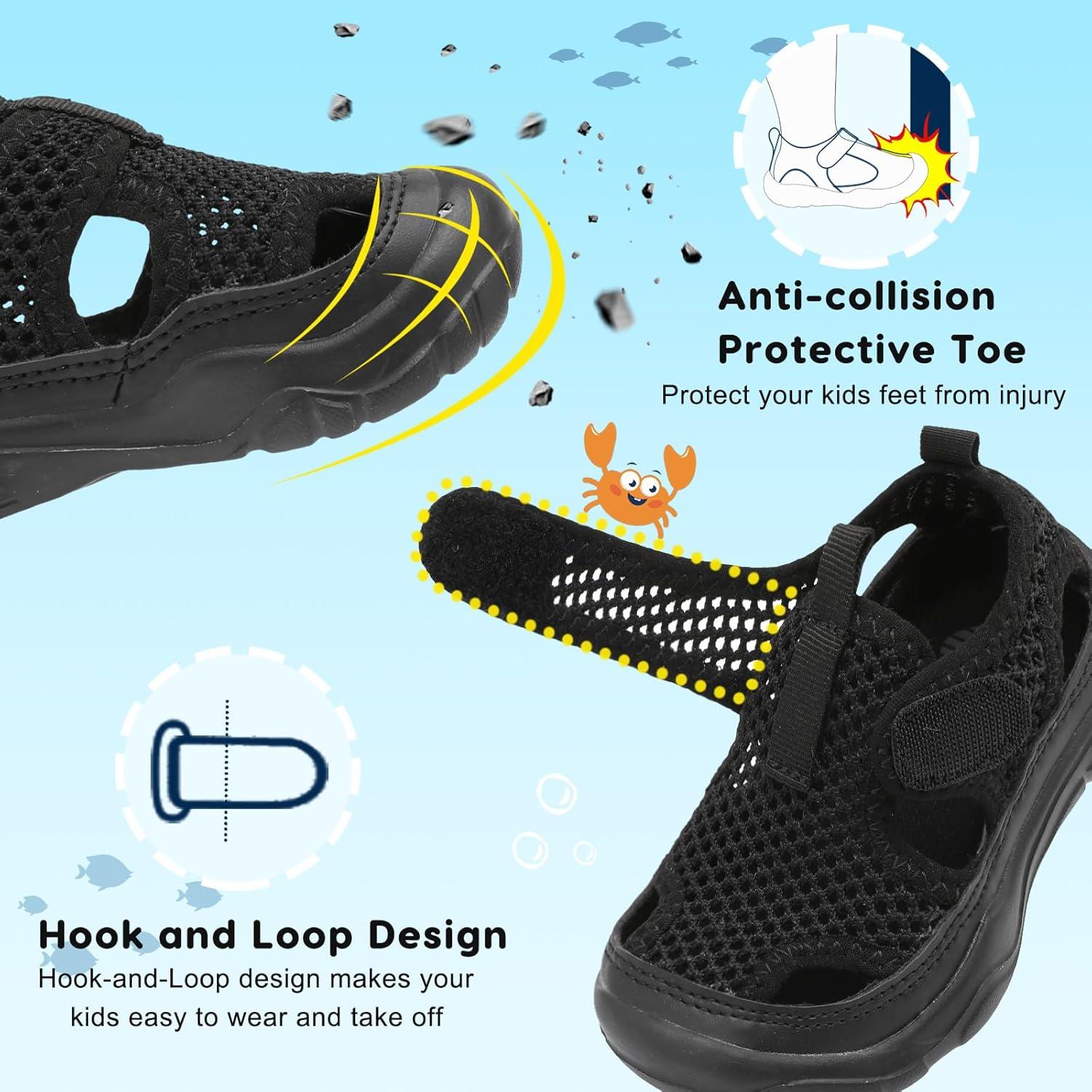 imageBARERUN Kids Water Shoes Boys Girls Barefoot Aqua Socks for Swim Surf Pool Beach Sport Lightweight Breathable Sandal Athletic SlipOn Sneaker for Toddler Outdoor IndoorBlack