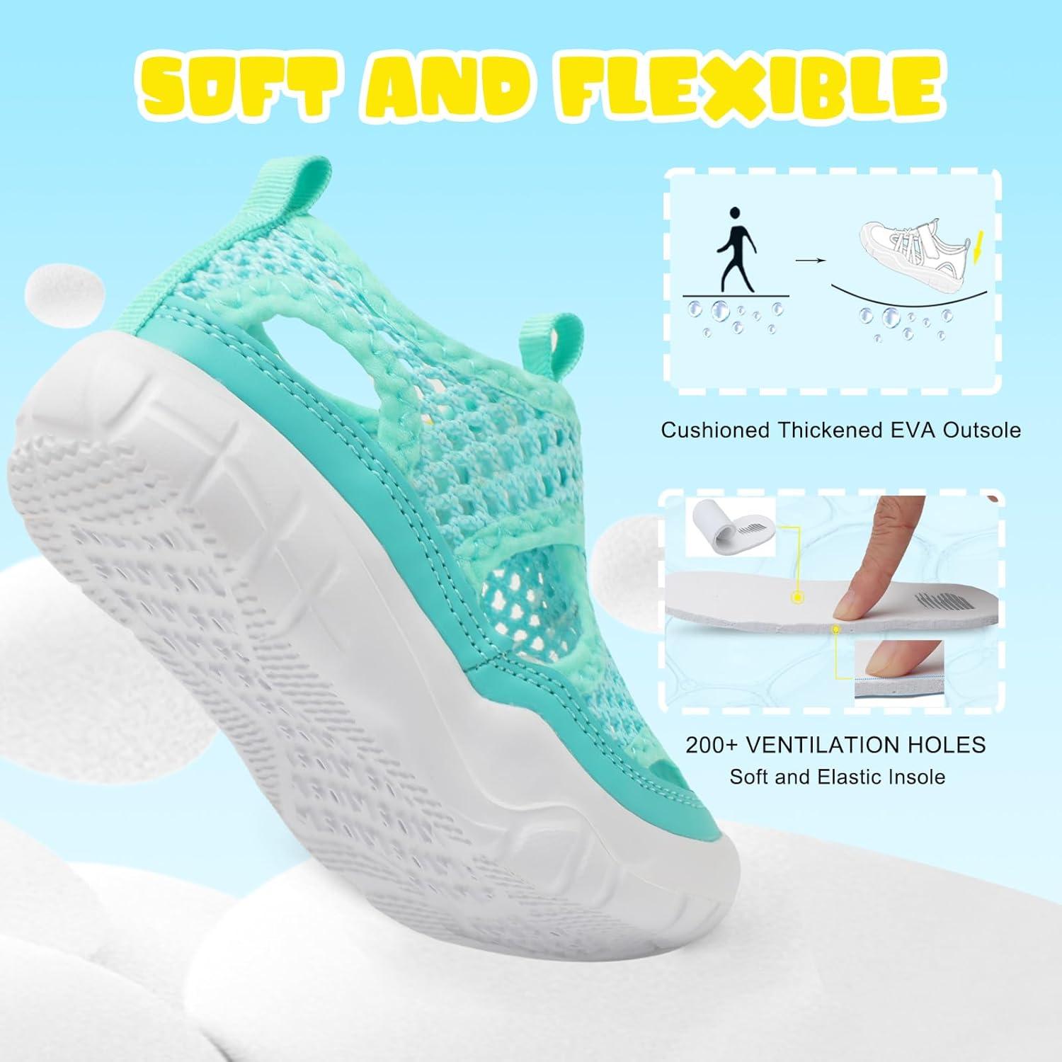 imageBARERUN Kids Water Shoes Boys Girls Barefoot Aqua Socks for Swim Surf Pool Beach Sport Lightweight Breathable Sandal Athletic SlipOn Sneaker for Toddler Outdoor IndoorLightgreen