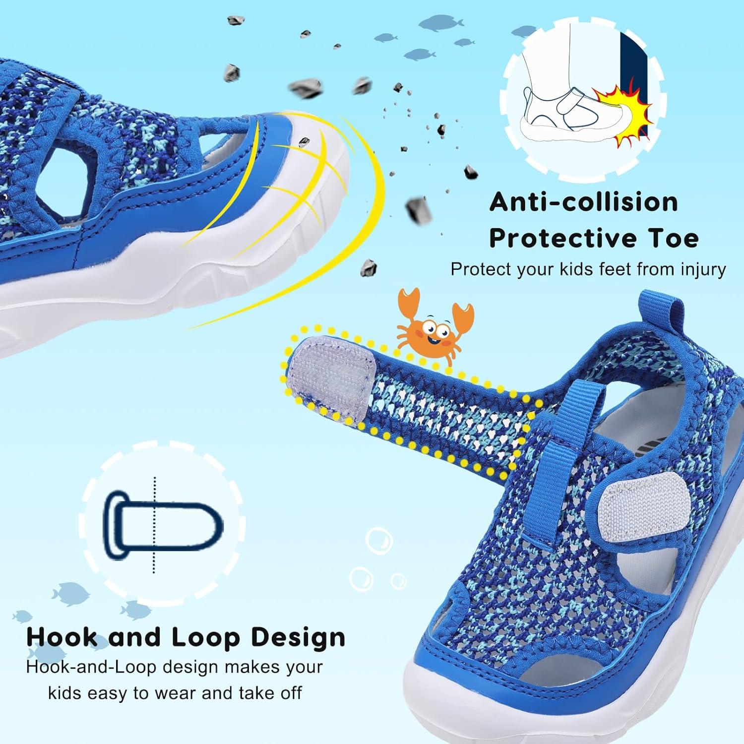 imageBARERUN Kids Water Shoes Boys Girls Barefoot Aqua Socks for Swim Surf Pool Beach Sport Lightweight Breathable Sandal Athletic SlipOn Sneaker for Toddler Outdoor IndoorRoyalblue