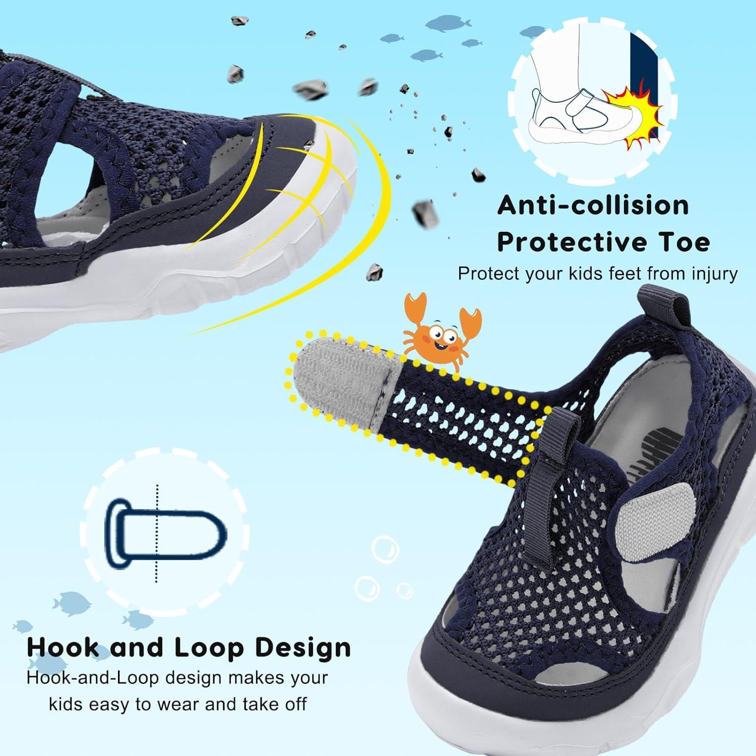 imageBARERUN Kids Water Shoes Boys Girls Barefoot Aqua Socks for Swim Surf Pool Beach Sport Lightweight Breathable Sandal Athletic SlipOn Sneaker for Toddler Outdoor IndoorNavy