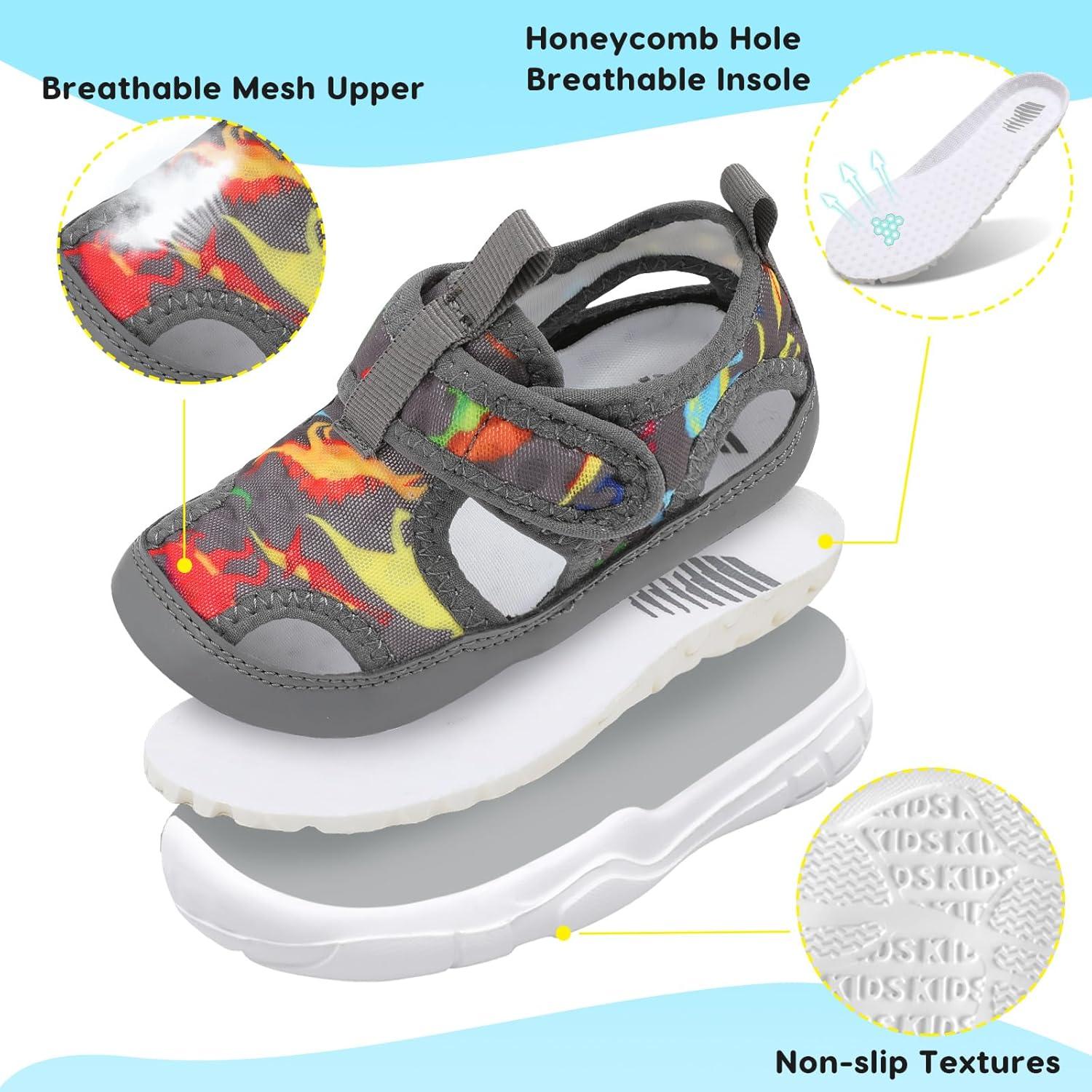 imageBARERUN Kids Water Shoes Boys Girls Barefoot Aqua Socks for Swim Surf Pool Beach Sport Lightweight Breathable Sandal Athletic SlipOn Sneaker for Toddler Outdoor IndoorGreydinosaur