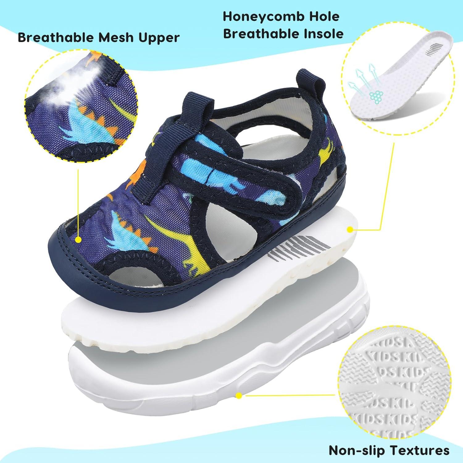 imageBARERUN Kids Water Shoes Boys Girls Barefoot Aqua Socks for Swim Surf Pool Beach Sport Lightweight Breathable Sandal Athletic SlipOn Sneaker for Toddler Outdoor IndoorBluedinosaur