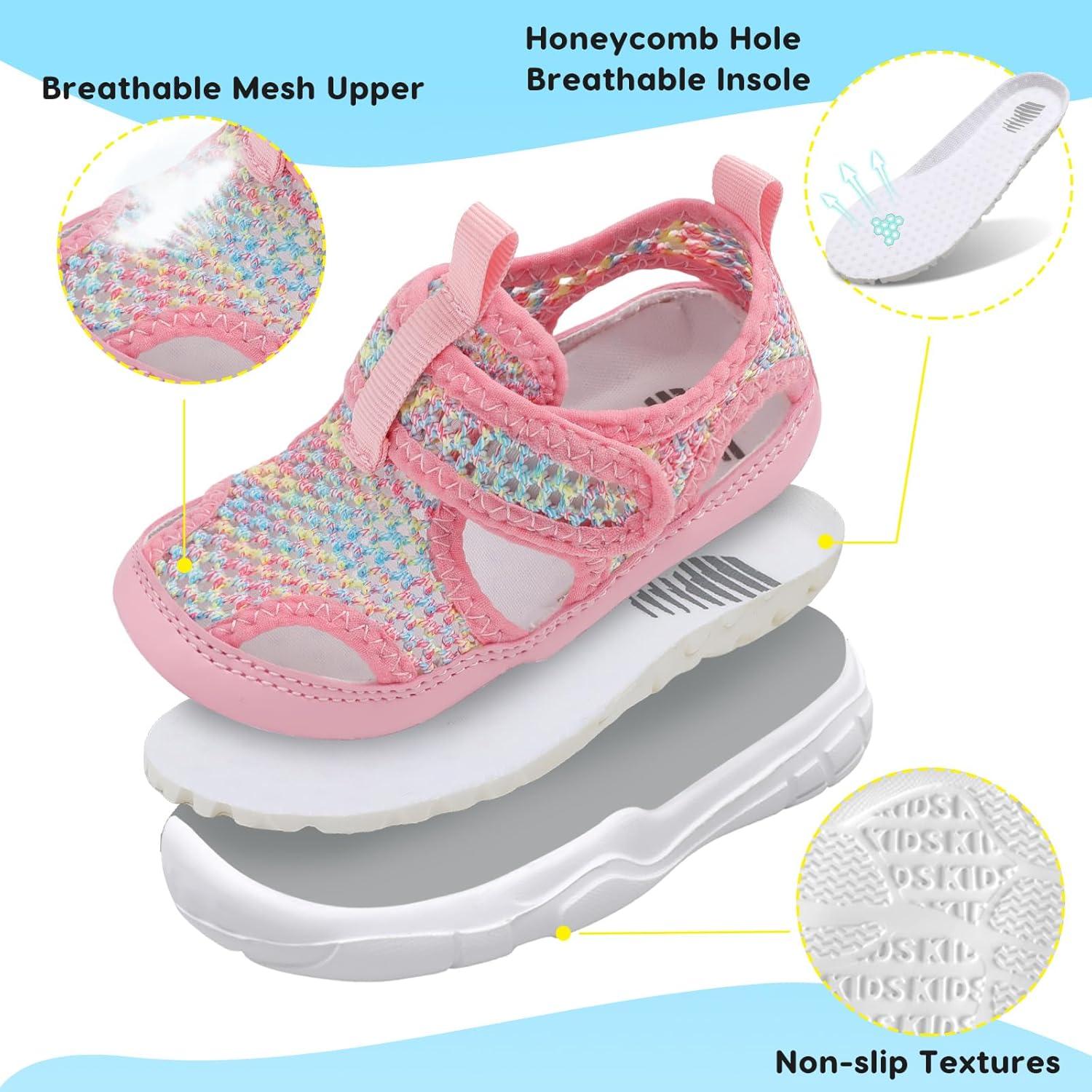 imageBARERUN Kids Water Shoes Boys Girls Barefoot Aqua Socks for Swim Surf Pool Beach Sport Lightweight Breathable Sandal Athletic SlipOn Sneaker for Toddler Outdoor IndoorA Pinkchange
