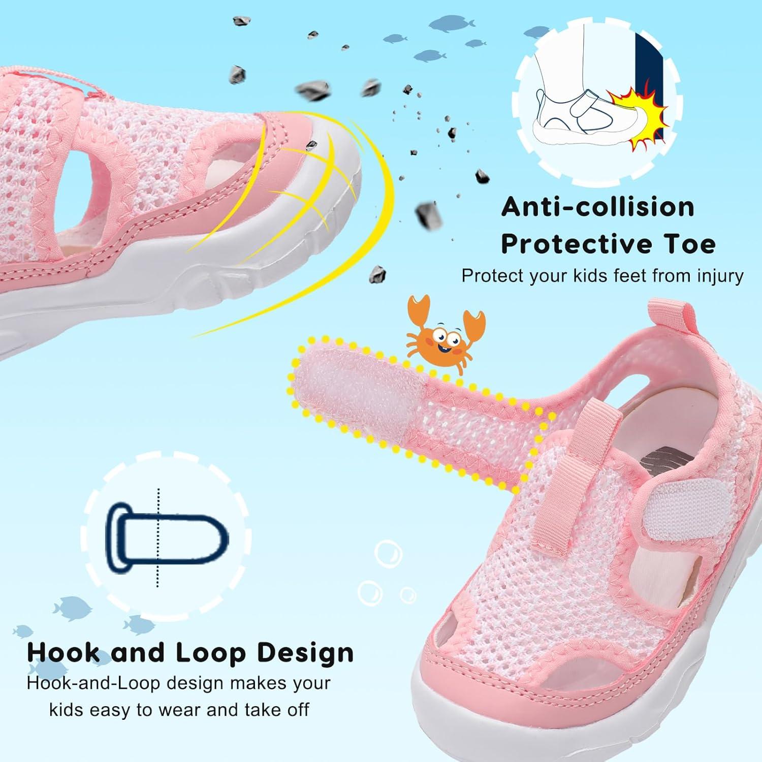 imageBARERUN Kids Water Shoes Boys Girls Barefoot Aqua Socks for Swim Surf Pool Beach Sport Lightweight Breathable Sandal Athletic SlipOn Sneaker for Toddler Outdoor IndoorPink White
