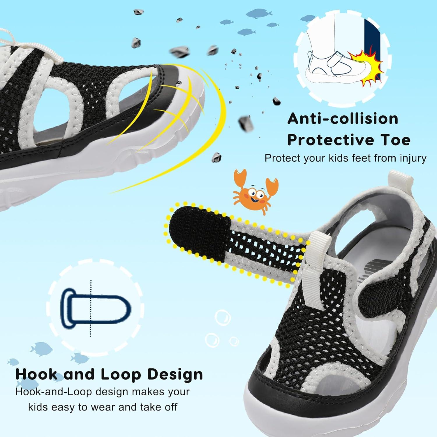 imageBARERUN Kids Water Shoes Boys Girls Barefoot Aqua Socks for Swim Surf Pool Beach Sport Lightweight Breathable Sandal Athletic SlipOn Sneaker for Toddler Outdoor IndoorWhite Black