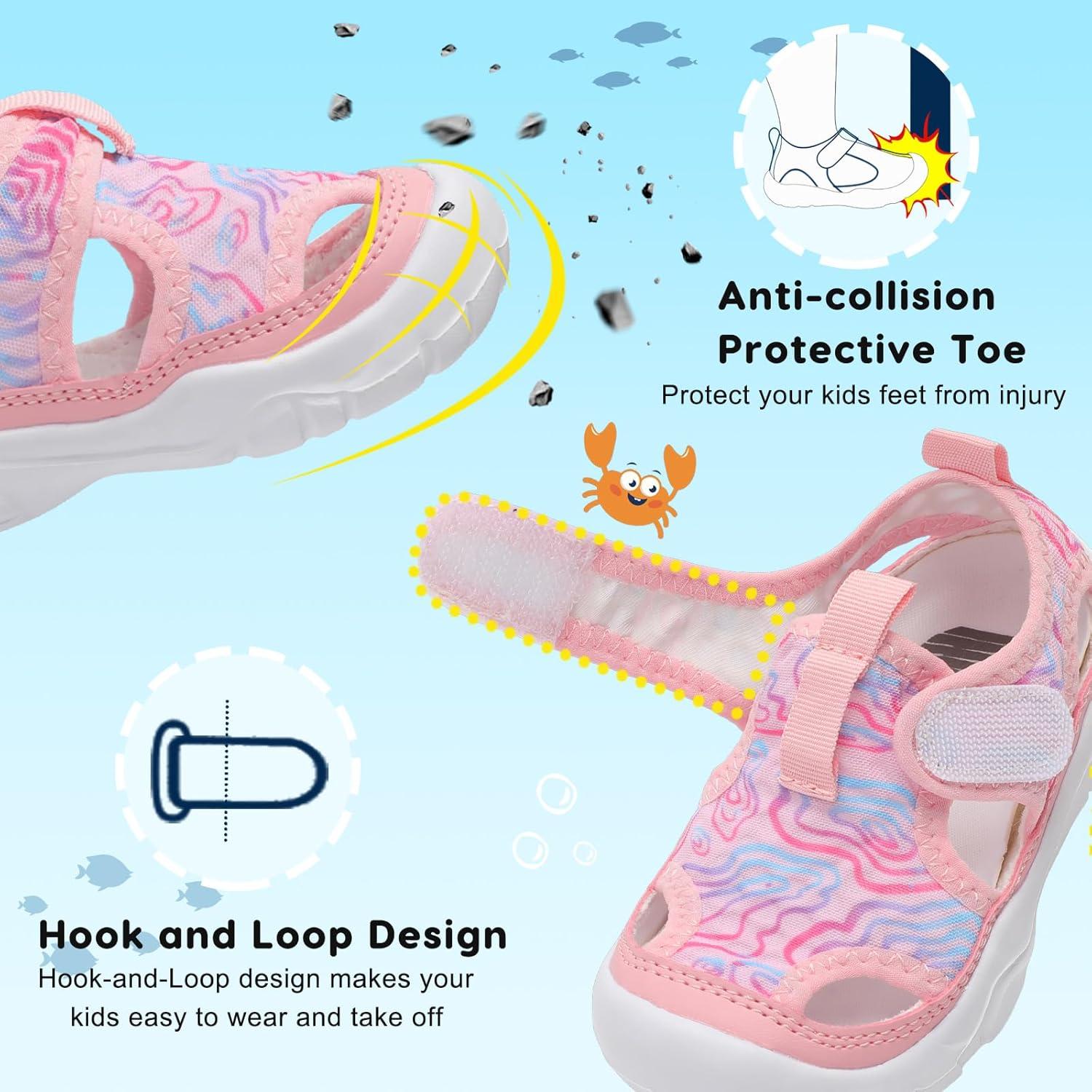 imageBARERUN Kids Water Shoes Boys Girls Barefoot Aqua Socks for Swim Surf Pool Beach Sport Lightweight Breathable Sandal Athletic SlipOn Sneaker for Toddler Outdoor IndoorPink Stripe
