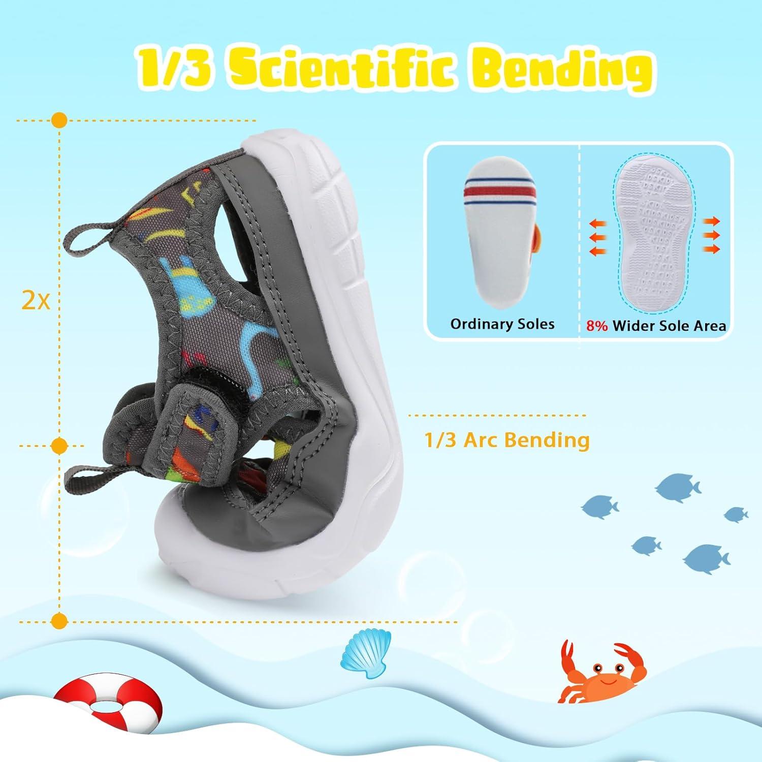 imageBARERUN Kids Water Shoes Boys Girls Barefoot Aqua Socks for Swim Surf Pool Beach Sport Lightweight Breathable Sandal Athletic SlipOn Sneaker for Toddler Outdoor IndoorGreydinosaur