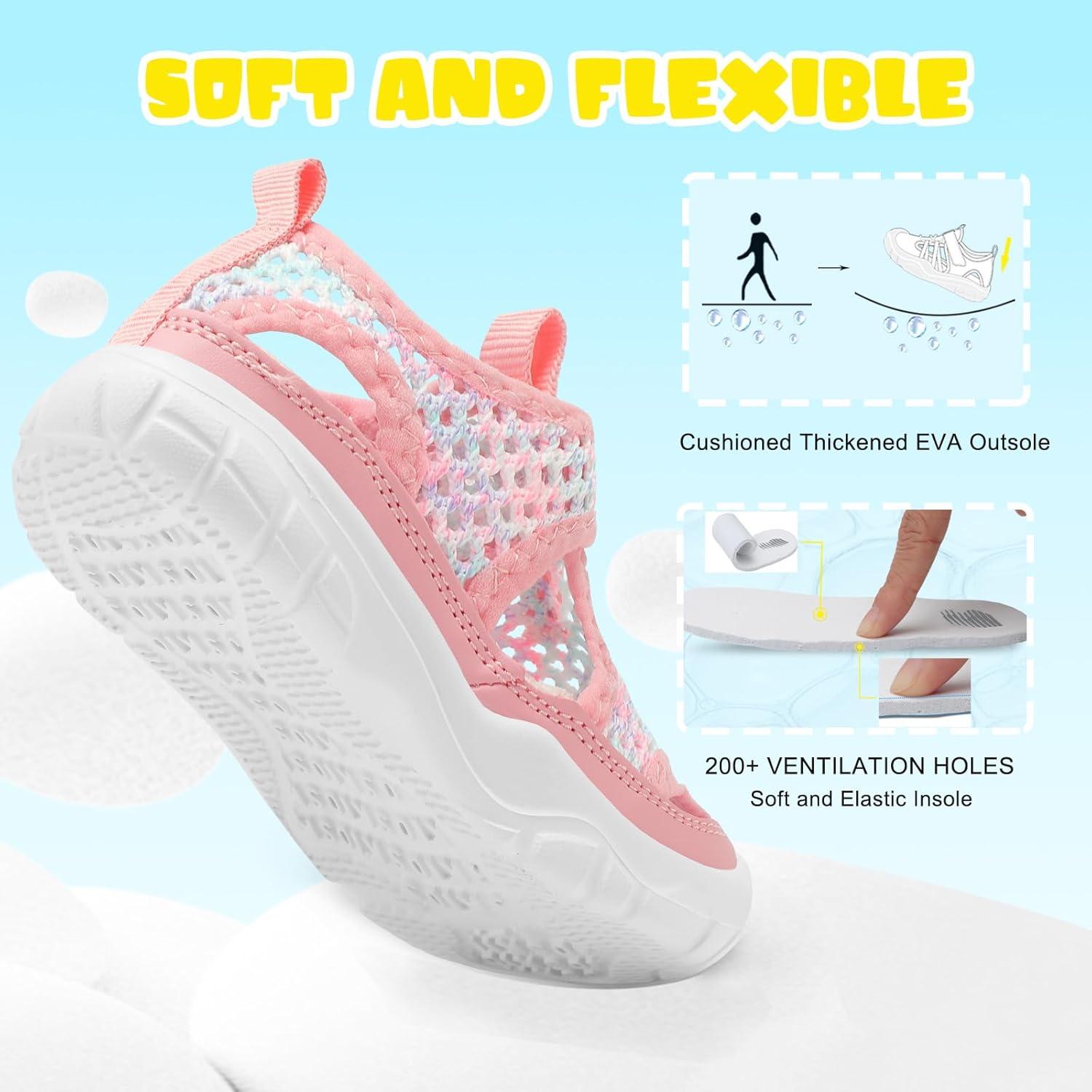 imageBARERUN Kids Water Shoes Boys Girls Barefoot Aqua Socks for Swim Surf Pool Beach Sport Lightweight Breathable Sandal Athletic SlipOn Sneaker for Toddler Outdoor IndoorPinkpurple