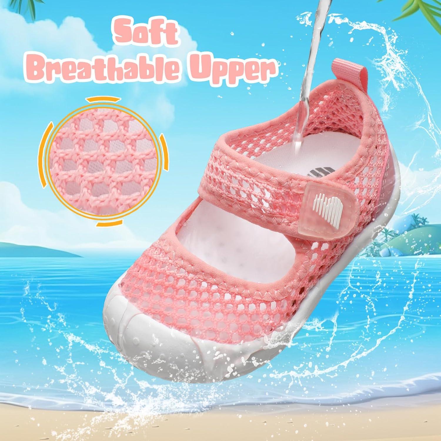 imageBARERUN Toddler Water Shoes Barefoot Water Shoes for Kids Baby Wide Aqua Socks with Arch Support QuickDry Breathable Boys Girls Sandals Walking Shoes for Beach Swim Pool ShoesKnit Pink