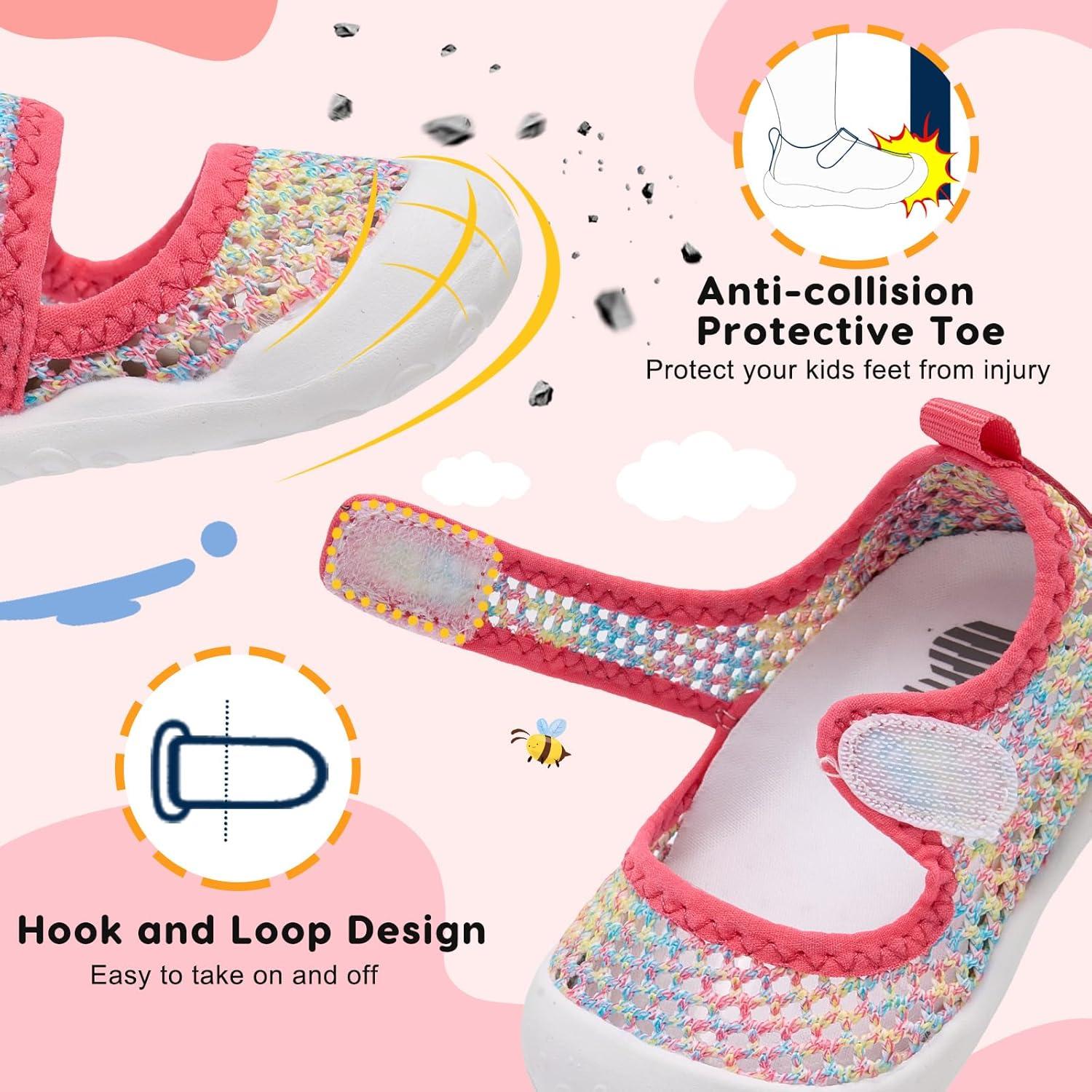 imageBARERUN Toddler Water Shoes Barefoot Water Shoes for Kids Baby Wide Aqua Socks with Arch Support QuickDry Breathable Boys Girls Sandals Walking Shoes for Beach Swim Pool ShoesKnit Rose