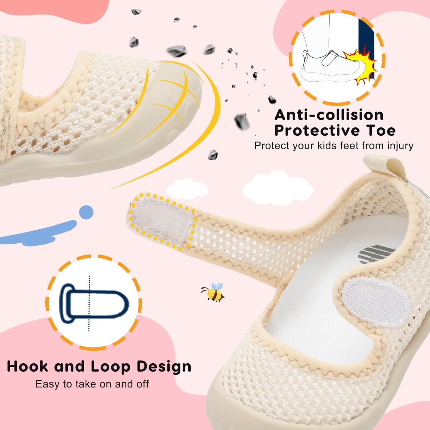 imageBARERUN Toddler Water Shoes Barefoot Water Shoes for Kids Baby Wide Aqua Socks with Arch Support QuickDry Breathable Boys Girls Sandals Walking Shoes for Beach Swim Pool ShoesKnit Beige