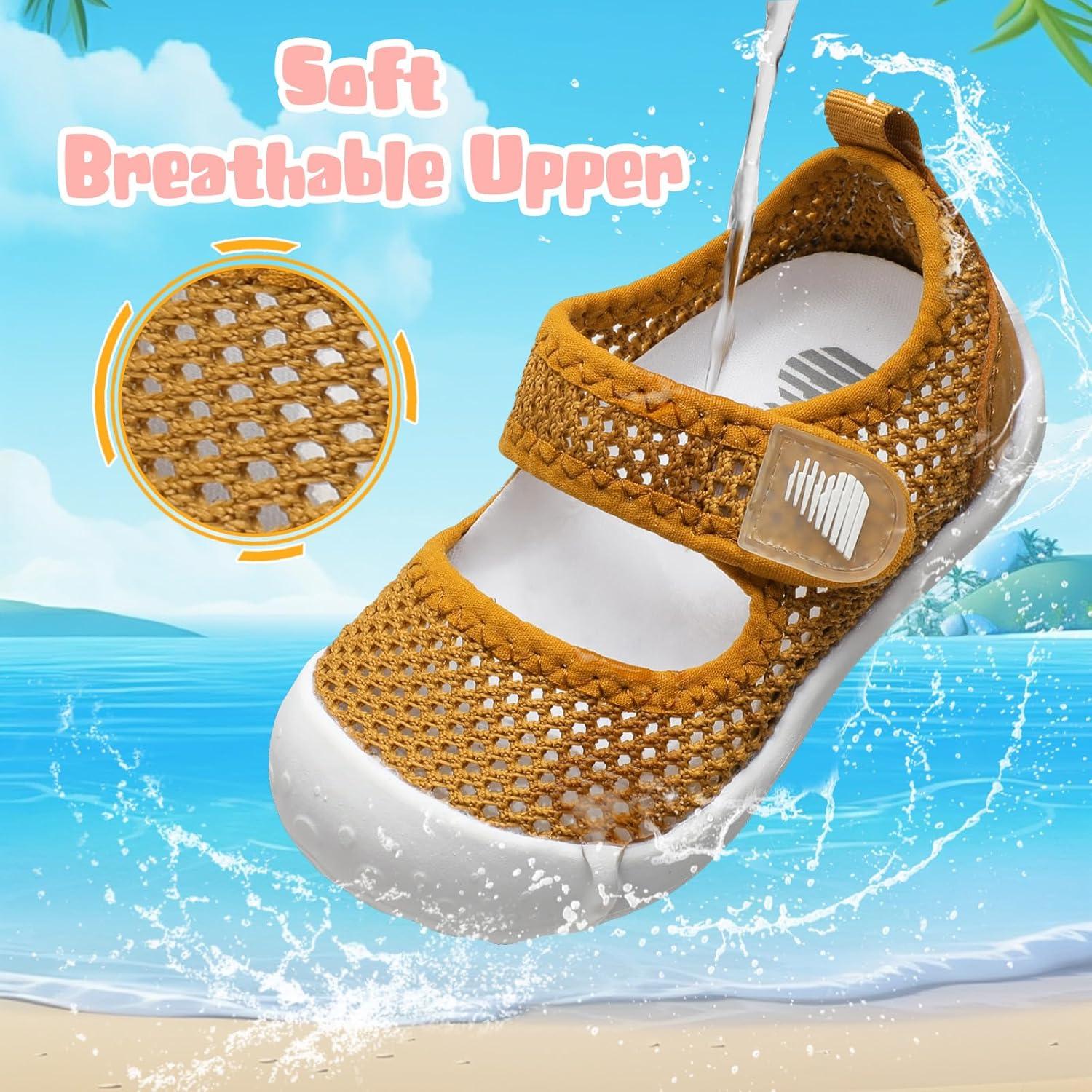 imageBARERUN Toddler Water Shoes Barefoot Water Shoes for Kids Baby Wide Aqua Socks with Arch Support QuickDry Breathable Boys Girls Sandals Walking Shoes for Beach Swim Pool ShoesKnit Brown