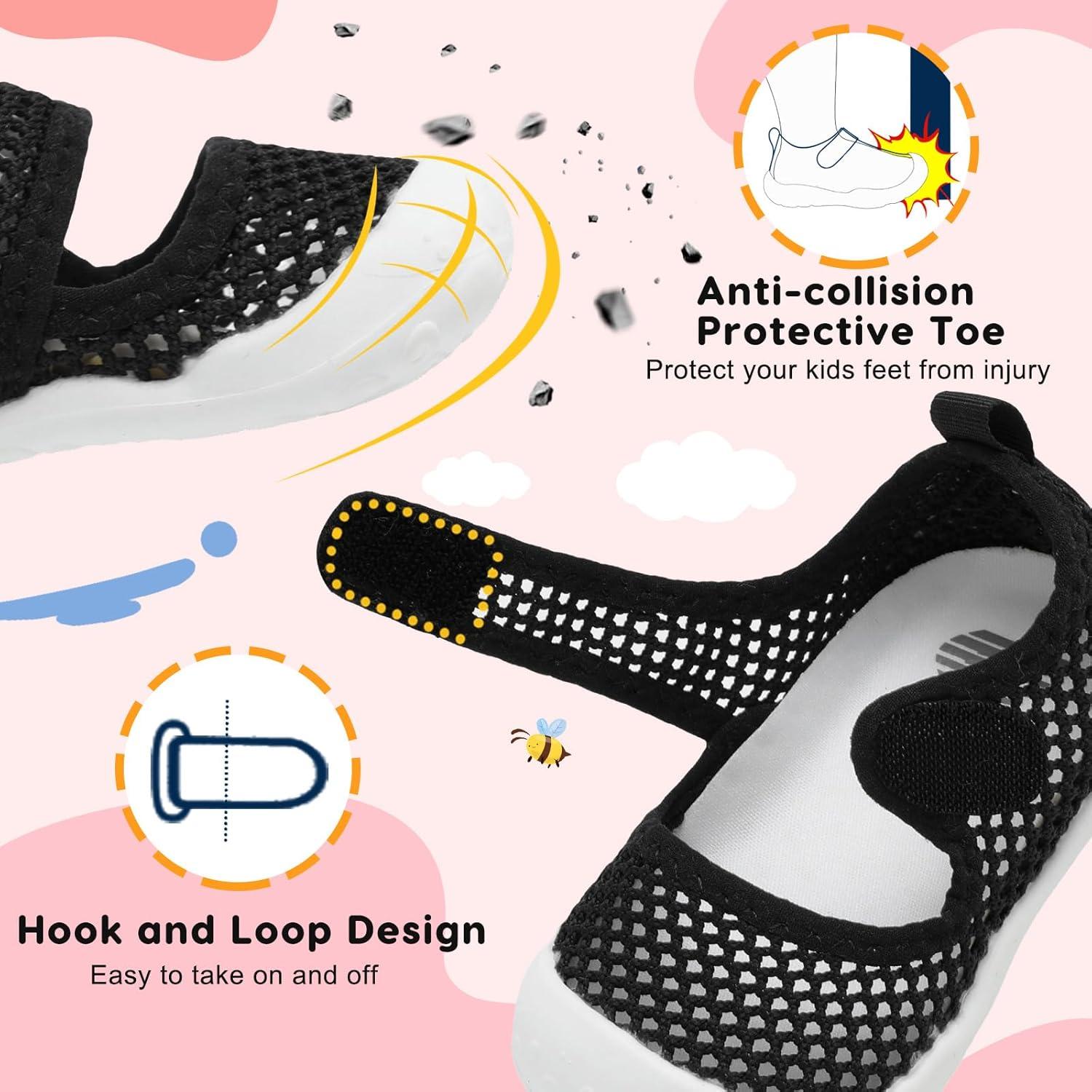 imageBARERUN Toddler Water Shoes Barefoot Water Shoes for Kids Baby Wide Aqua Socks with Arch Support QuickDry Breathable Boys Girls Sandals Walking Shoes for Beach Swim Pool ShoesKnit Black