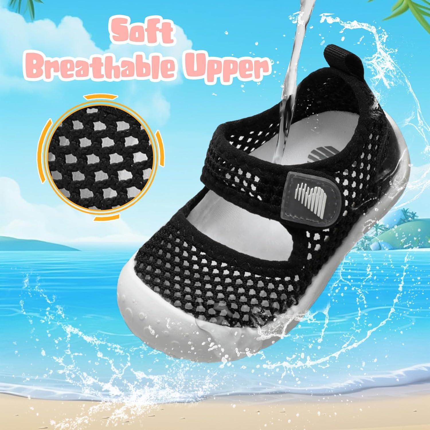 imageBARERUN Toddler Water Shoes Barefoot Water Shoes for Kids Baby Wide Aqua Socks with Arch Support QuickDry Breathable Boys Girls Sandals Walking Shoes for Beach Swim Pool ShoesKnit Black
