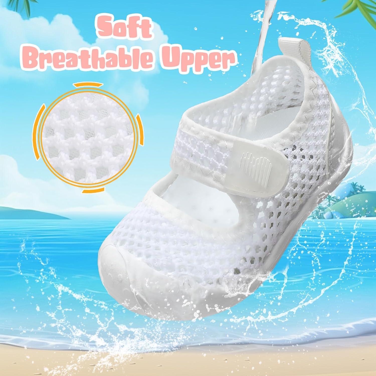 imageBARERUN Toddler Water Shoes Barefoot Water Shoes for Kids Baby Wide Aqua Socks with Arch Support QuickDry Breathable Boys Girls Sandals Walking Shoes for Beach Swim Pool ShoesKnit Pure White