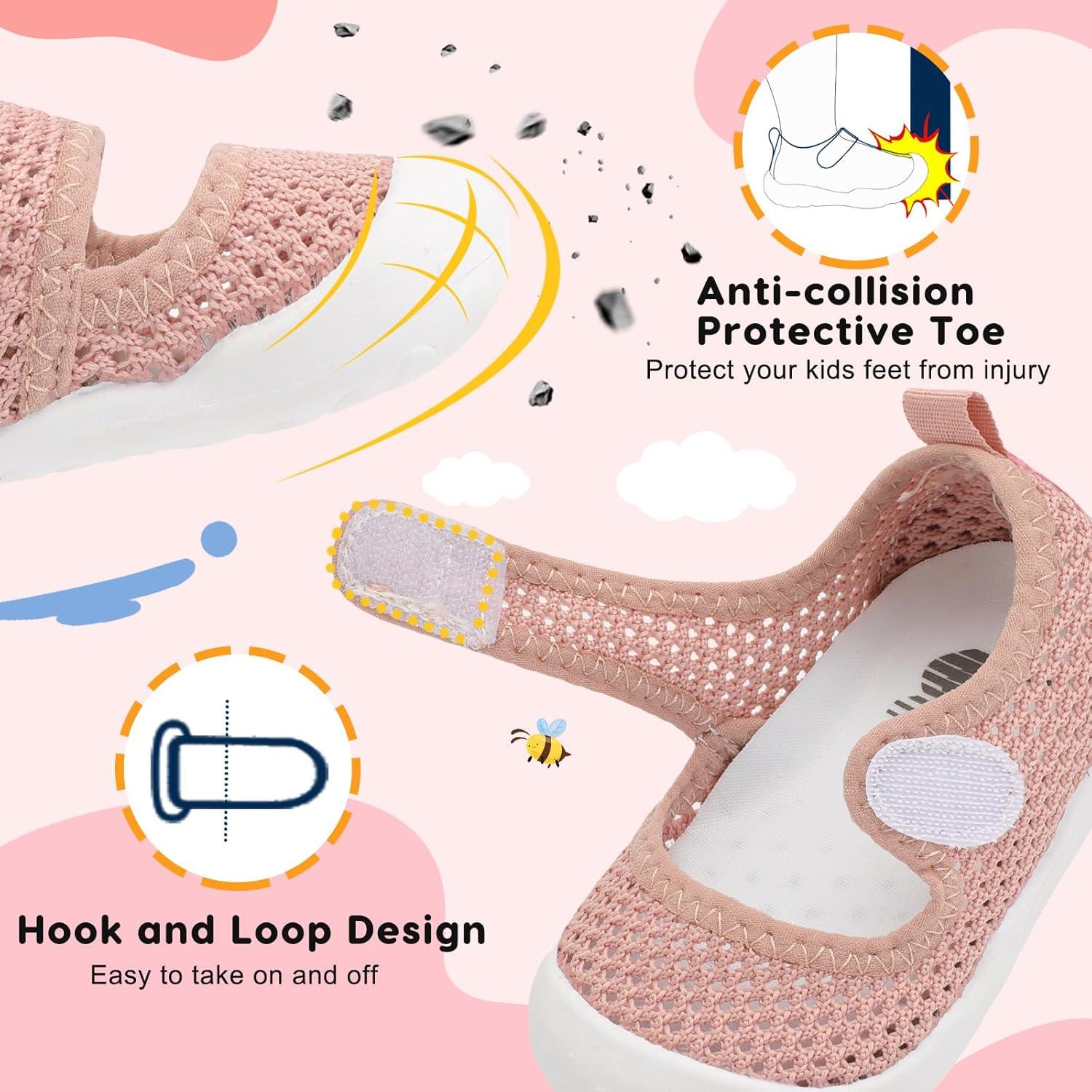 imageBARERUN Toddler Water Shoes Barefoot Water Shoes for Kids Baby Wide Aqua Socks with Arch Support QuickDry Breathable Boys Girls Sandals Walking Shoes for Beach Swim Pool ShoesKnit Dark Pink