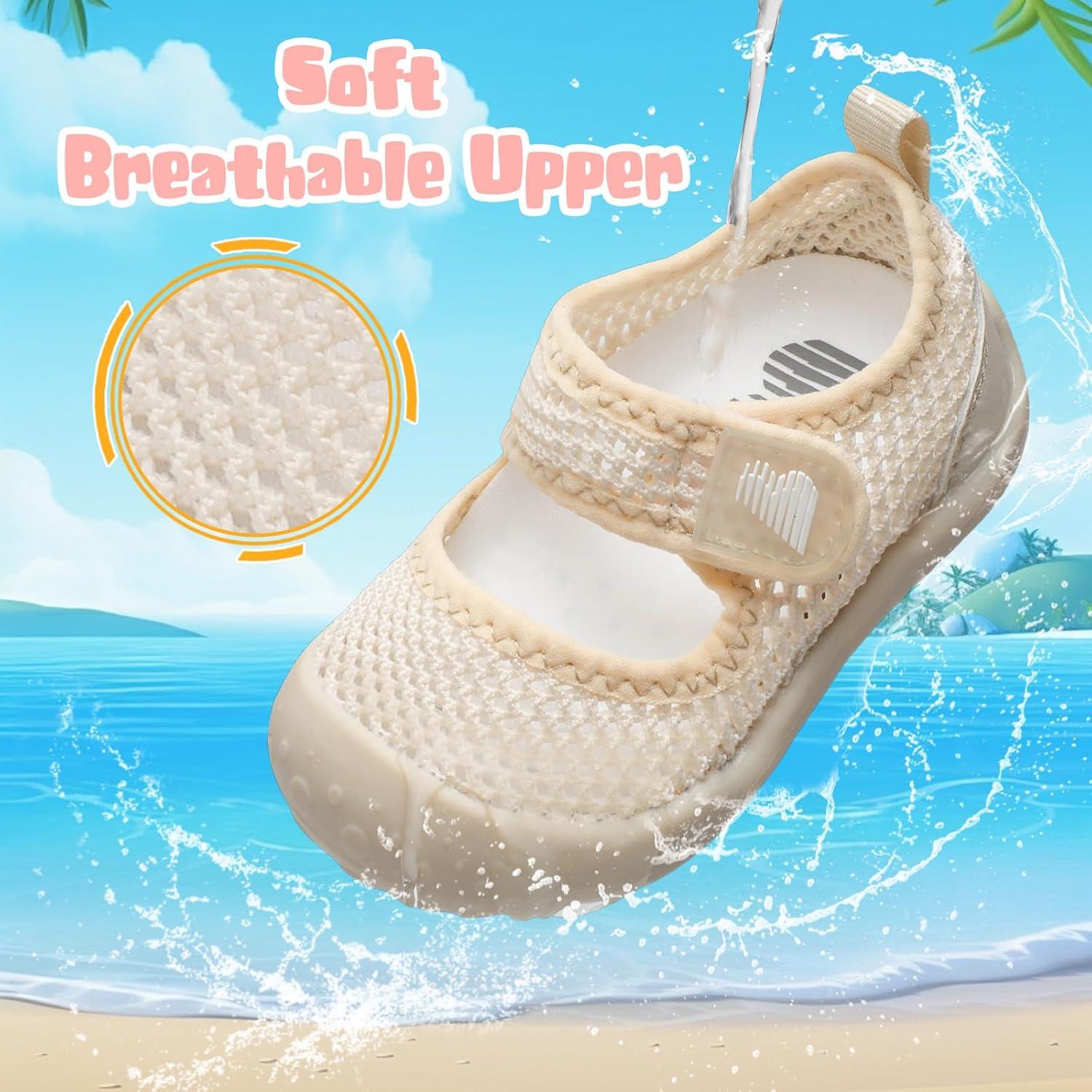imageBARERUN Toddler Water Shoes Barefoot Water Shoes for Kids Baby Wide Aqua Socks with Arch Support QuickDry Breathable Boys Girls Sandals Walking Shoes for Beach Swim Pool ShoesKnit Beige