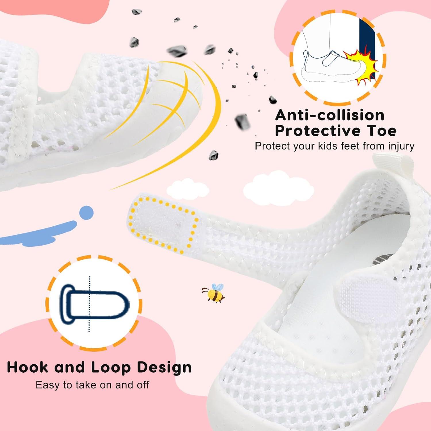 imageBARERUN Toddler Water Shoes Barefoot Water Shoes for Kids Baby Wide Aqua Socks with Arch Support QuickDry Breathable Boys Girls Sandals Walking Shoes for Beach Swim Pool ShoesKnit Pure White