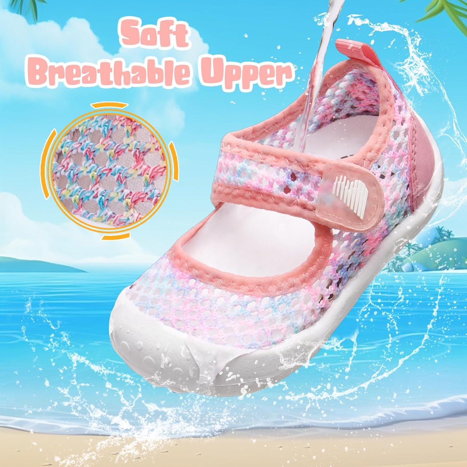 imageBARERUN Toddler Water Shoes Barefoot Water Shoes for Kids Baby Wide Aqua Socks with Arch Support QuickDry Breathable Boys Girls Sandals Walking Shoes for Beach Swim Pool ShoesKnit Rose