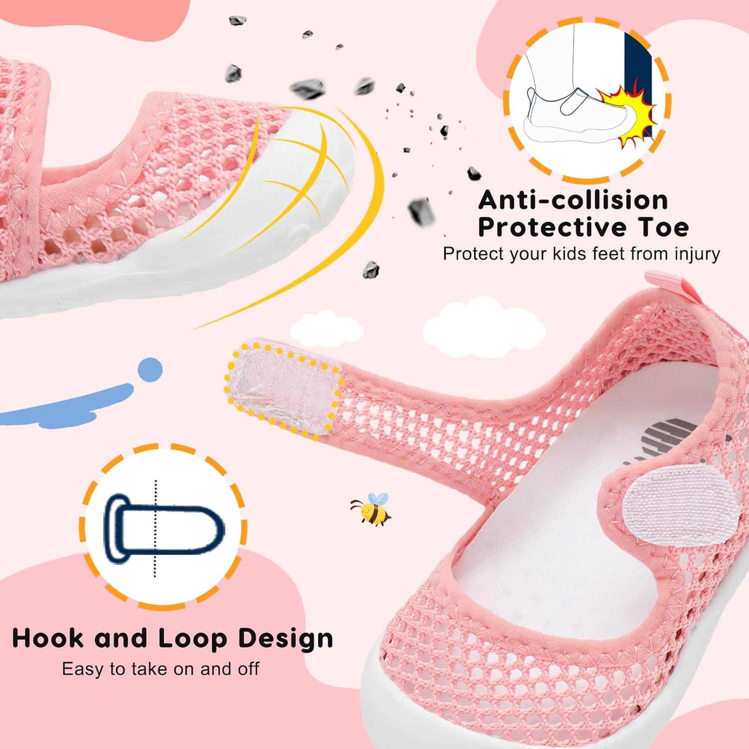 imageBARERUN Toddler Water Shoes Barefoot Water Shoes for Kids Baby Wide Aqua Socks with Arch Support QuickDry Breathable Boys Girls Sandals Walking Shoes for Beach Swim Pool ShoesKnit Pink