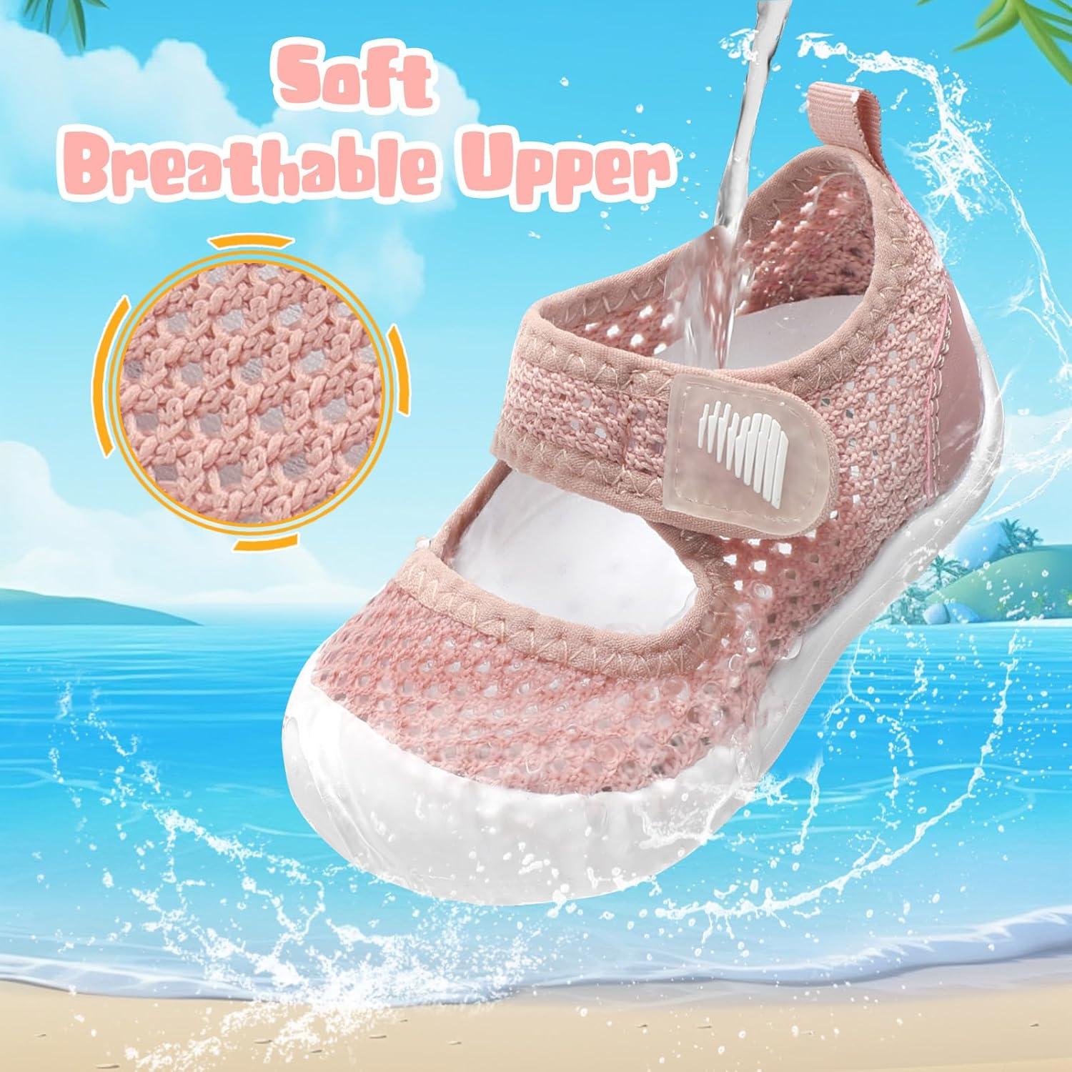 imageBARERUN Toddler Water Shoes Barefoot Water Shoes for Kids Baby Wide Aqua Socks with Arch Support QuickDry Breathable Boys Girls Sandals Walking Shoes for Beach Swim Pool ShoesKnit Dark Pink