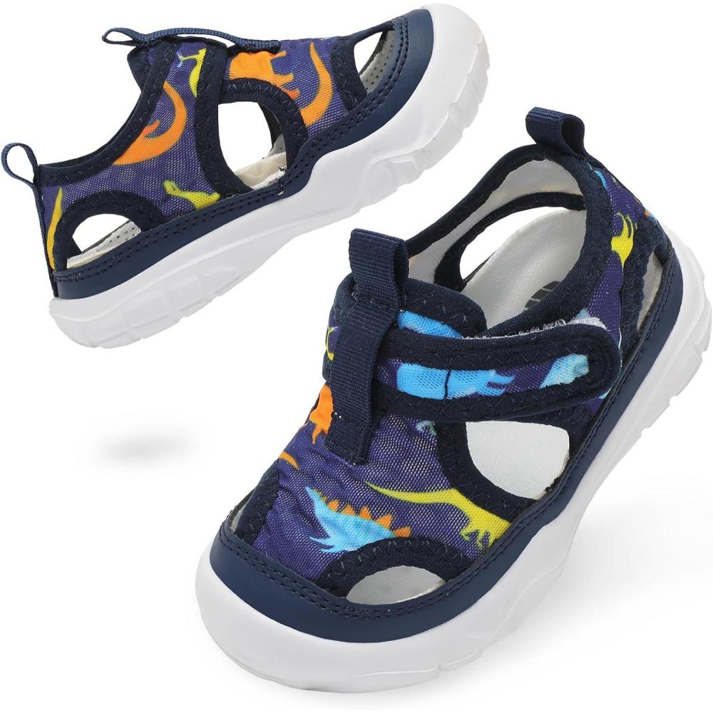 imageBARERUN Kids Water Shoes Boys Girls Barefoot Aqua Socks for Swim Surf Pool Beach Sport Lightweight Breathable Sandal Athletic SlipOn Sneaker for Toddler Outdoor IndoorBluedinosaur