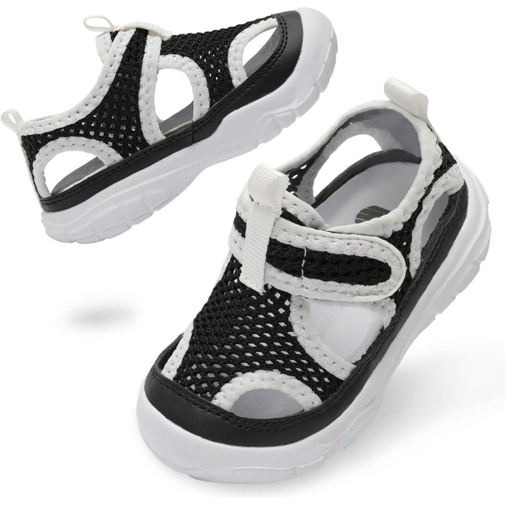 imageBARERUN Kids Water Shoes Boys Girls Barefoot Aqua Socks for Swim Surf Pool Beach Sport Lightweight Breathable Sandal Athletic SlipOn Sneaker for Toddler Outdoor IndoorWhite Black