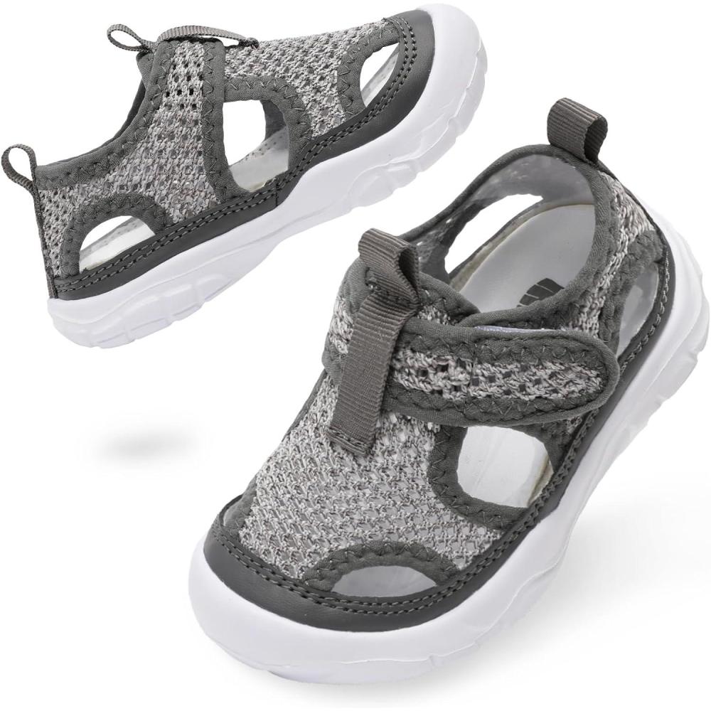 imageBARERUN Kids Water Shoes Boys Girls Barefoot Aqua Socks for Swim Surf Pool Beach Sport Lightweight Breathable Sandal Athletic SlipOn Sneaker for Toddler Outdoor IndoorGrey Black