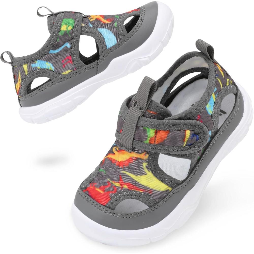 imageBARERUN Kids Water Shoes Boys Girls Barefoot Aqua Socks for Swim Surf Pool Beach Sport Lightweight Breathable Sandal Athletic SlipOn Sneaker for Toddler Outdoor IndoorGreydinosaur
